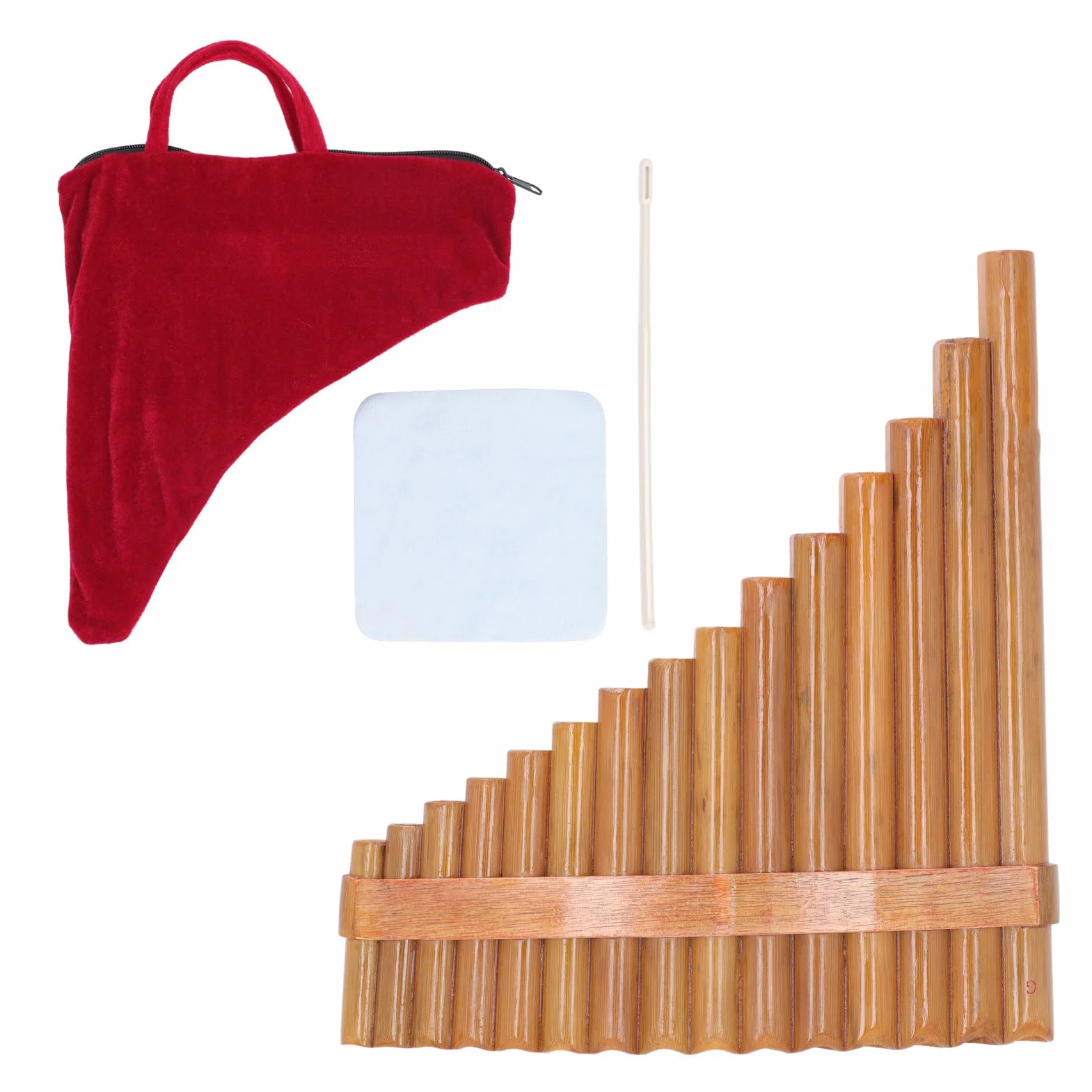 Flet Pana, 15 Piszczałek Instrument Pan Pipe Klucz G dla Początkujących Nauka Nauczania z instrukcją Obsługi Torba do Przenoszenia, Ustnik i Długie Piszczałki Tradycyjny Chiński