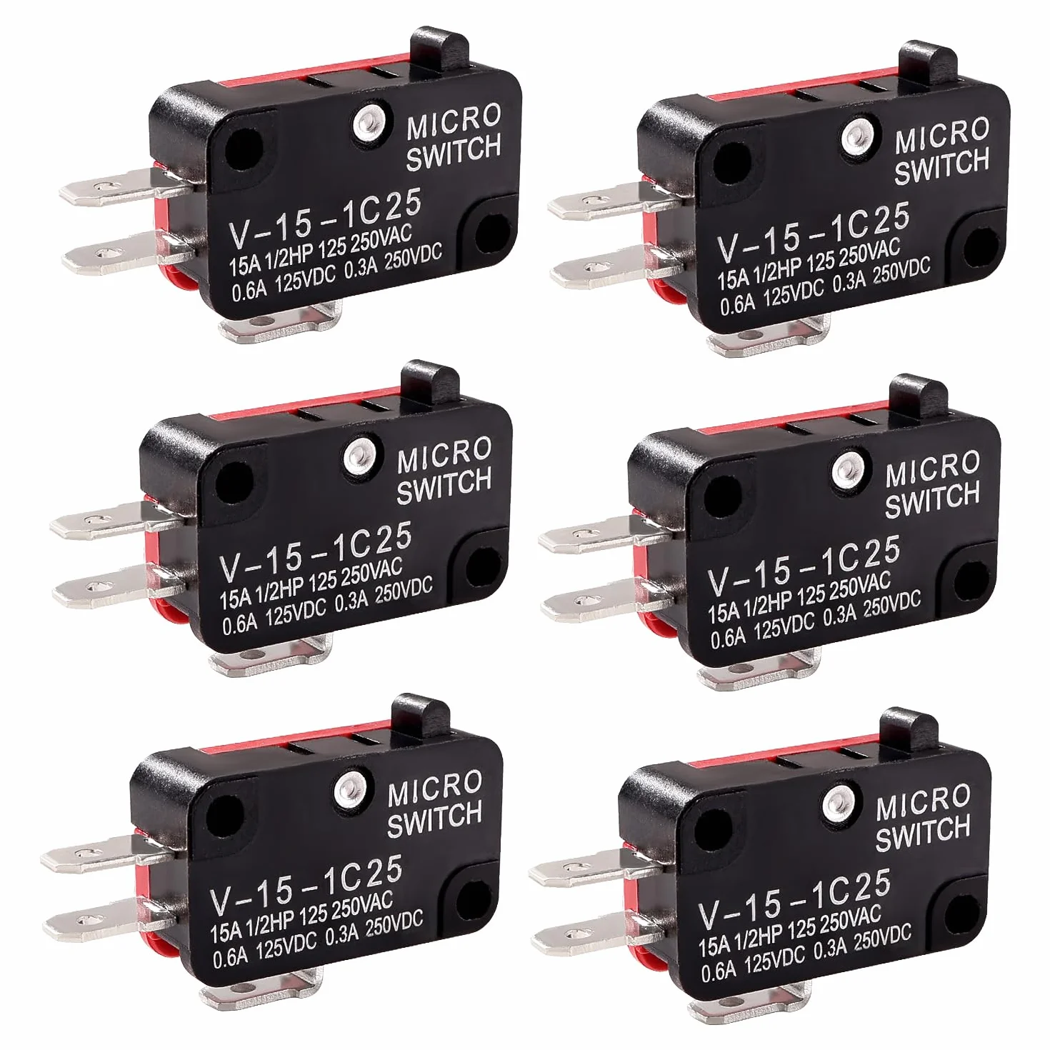 6 Sztuk V-15-1C25 Mikrowyłącznik Krańcowy, 125V/250V 15A SPDT 1 NO 1 NC Przełącznik Zatrzaskowy, do Drzwi Kuchenki Mikrofalowej Arcade Cherry Push Button