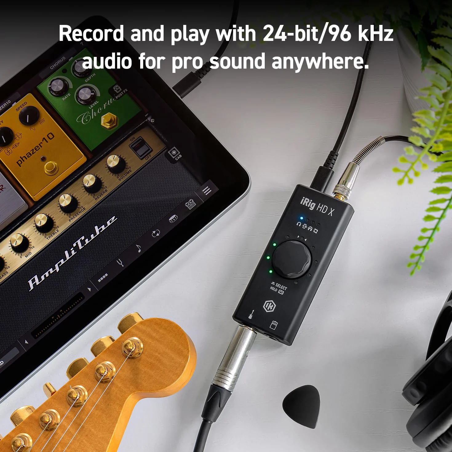 iRig HD X guitar audio interface for iPhone, iPad, Mac, iOS and PC with USB-C, Lightning and USB cables and 24-bit, 96 kHz music recording