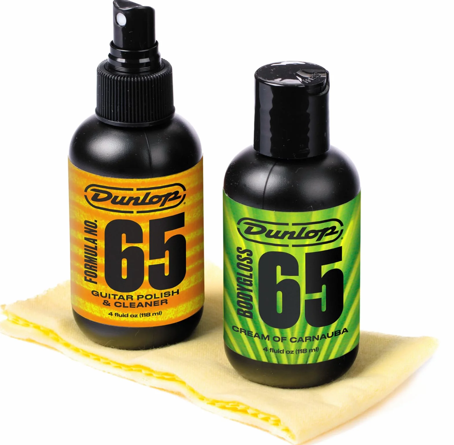 JIM DUNLOP Zestaw do polerowania gitary 6501 System 65, do czyszczenia korpusu gitary elektrycznej i akustycznej, zawiera 2 produkty Formula65 i 2 ściereczki z mikrofibry