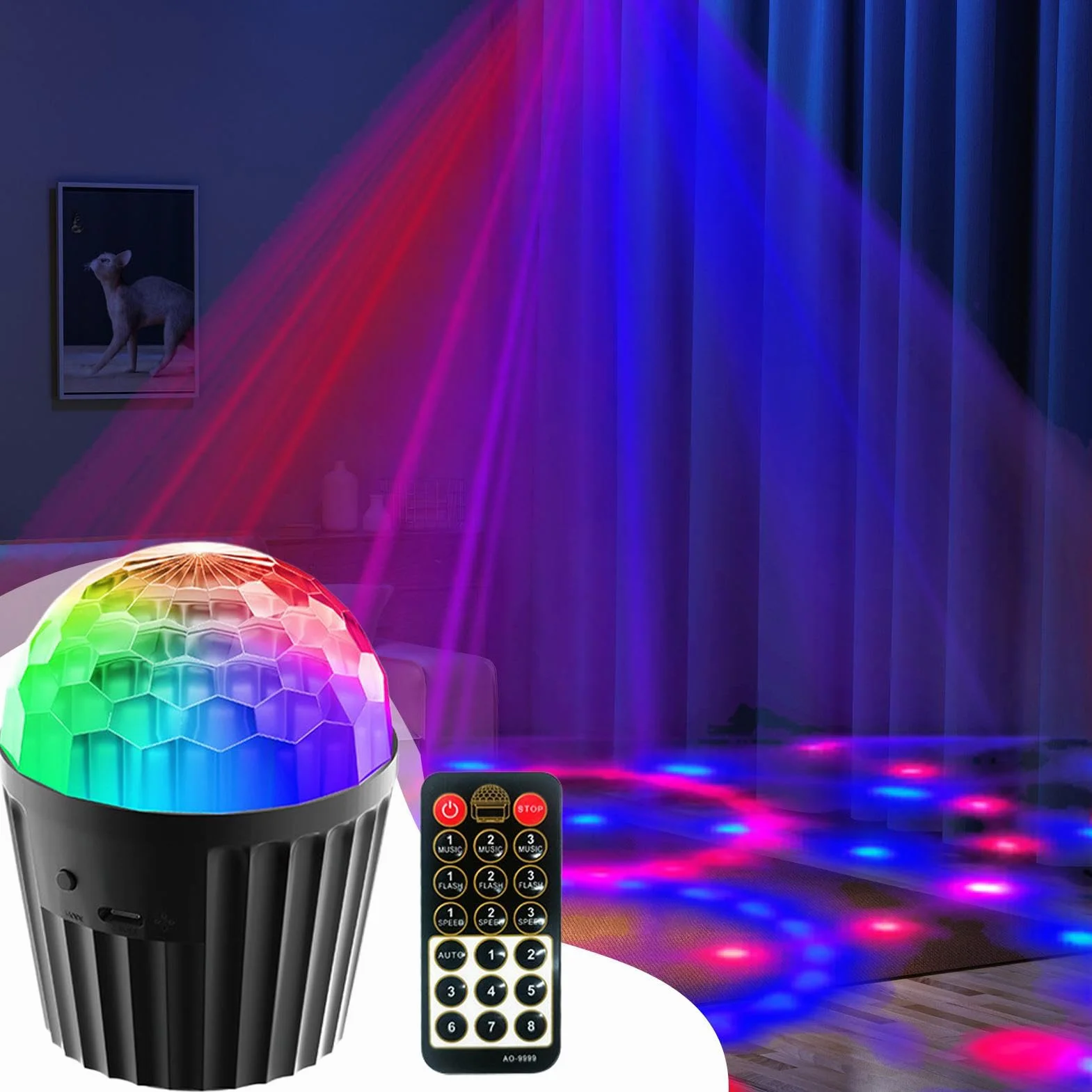 Remote Control Party Lights, Crystal Magic Ball Disco Lamp, Color-Changing Ambient Light, 2.24x3.94 inches Sound-Activated LED Lighting Device for Home Room Parties, Club Events