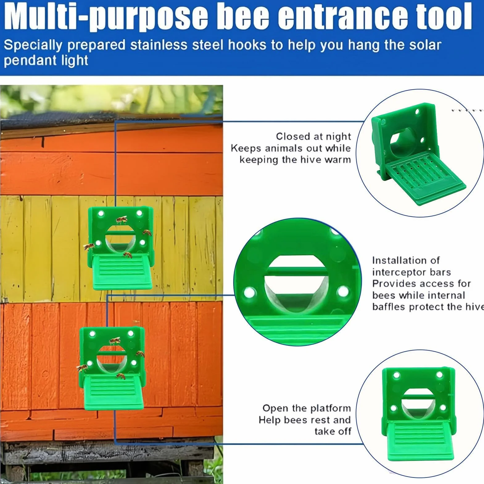 Bee Hive Entrance, Beekeeping Entrances Gate, 2,56 x 1,97 cala drzwi o wysokiej wytrzymałości, łatwe do zainstalowania, akcesoria redukcyjne do użytku na zewnątrz, podwórku, farmy i użytku w