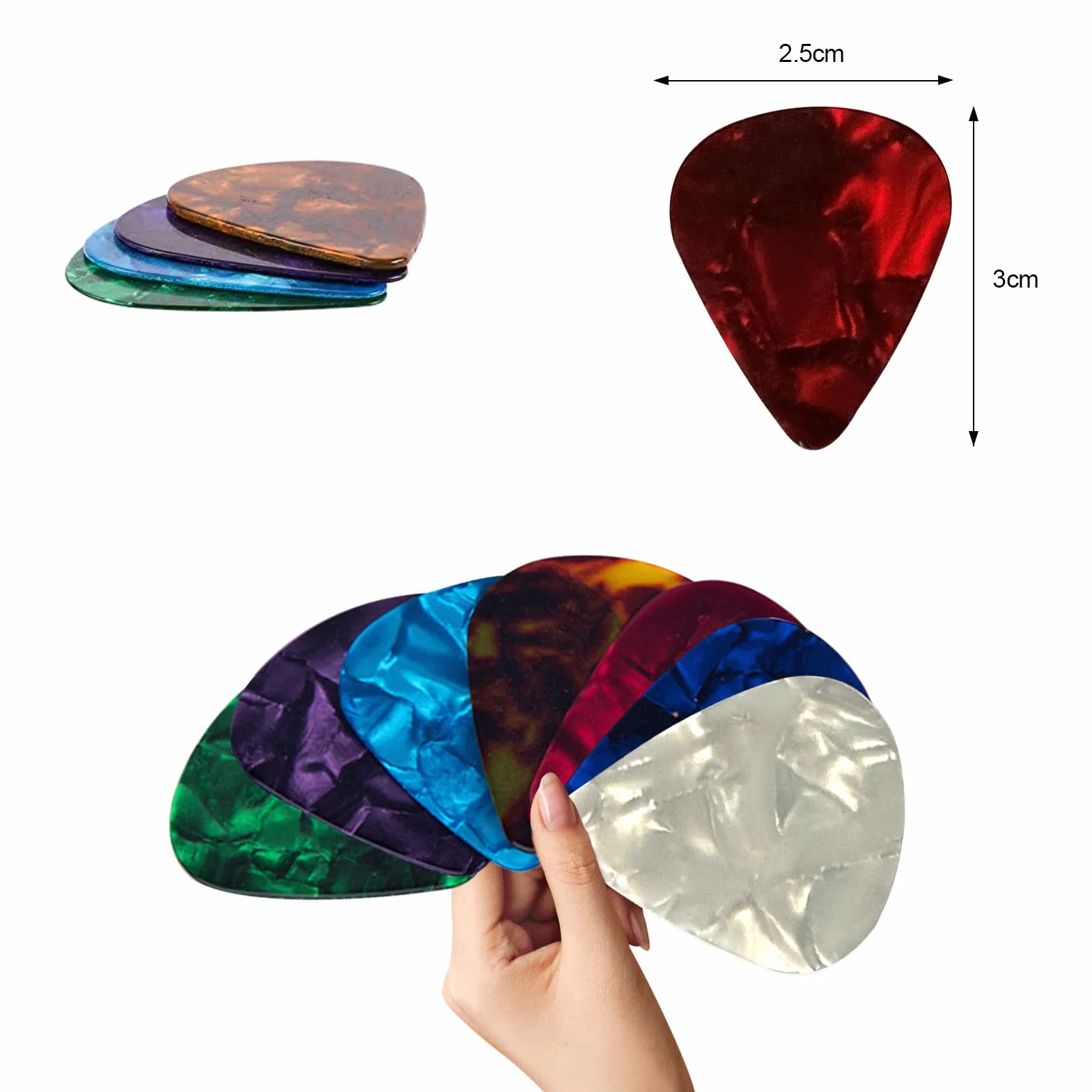 Kostki do gitary, 20 szt. plektronów gitarowych, celuloidowe kostki do gitary akustycznej, elektrycznej, basowej, 0,46 mm/0,71 mm/0,81 mm/0,96 mm