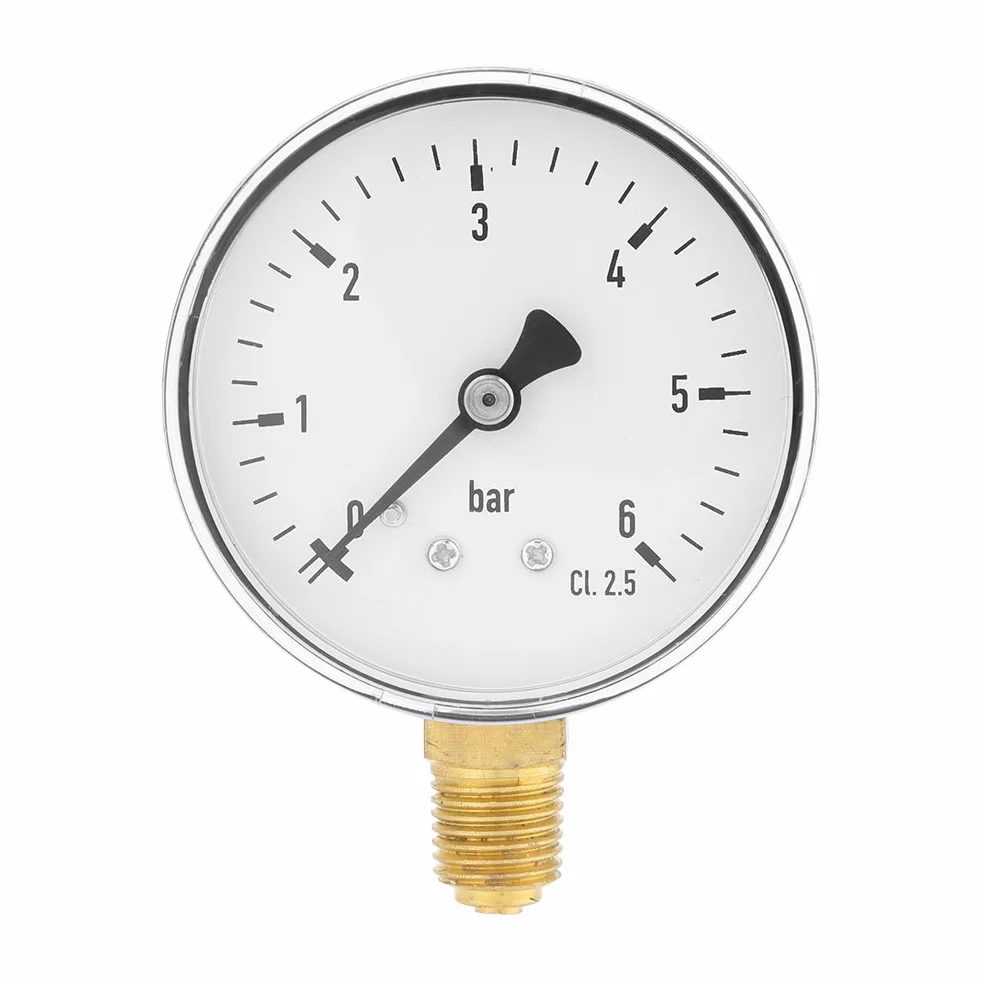 1/4" NPT ekonomiczny uniwersalny manometr, 0-6 barów, hydrauliczny miernik ciśnienia powietrza z 6 cm płytką tarczową, manometr z bocznym mocowaniem