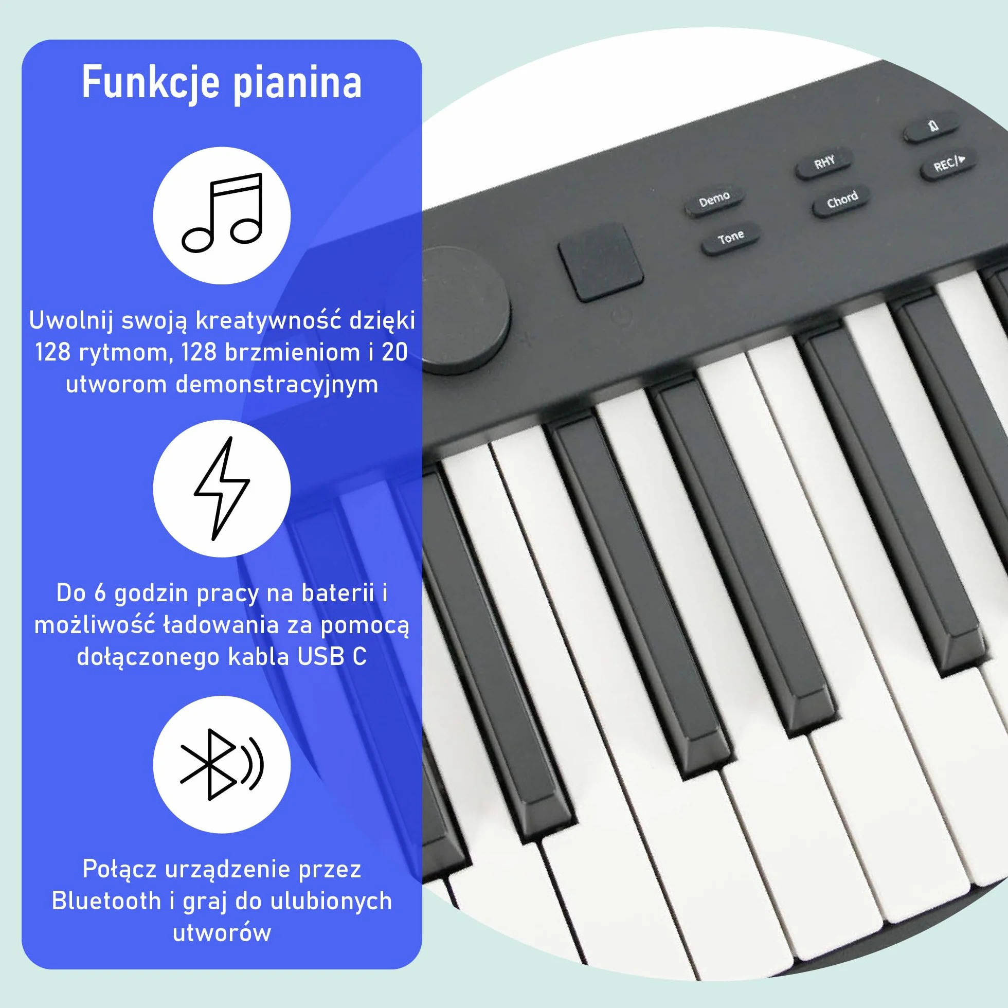 Axus Pianino Cyfrowe, Czarny/Biały, 88 klawiszy