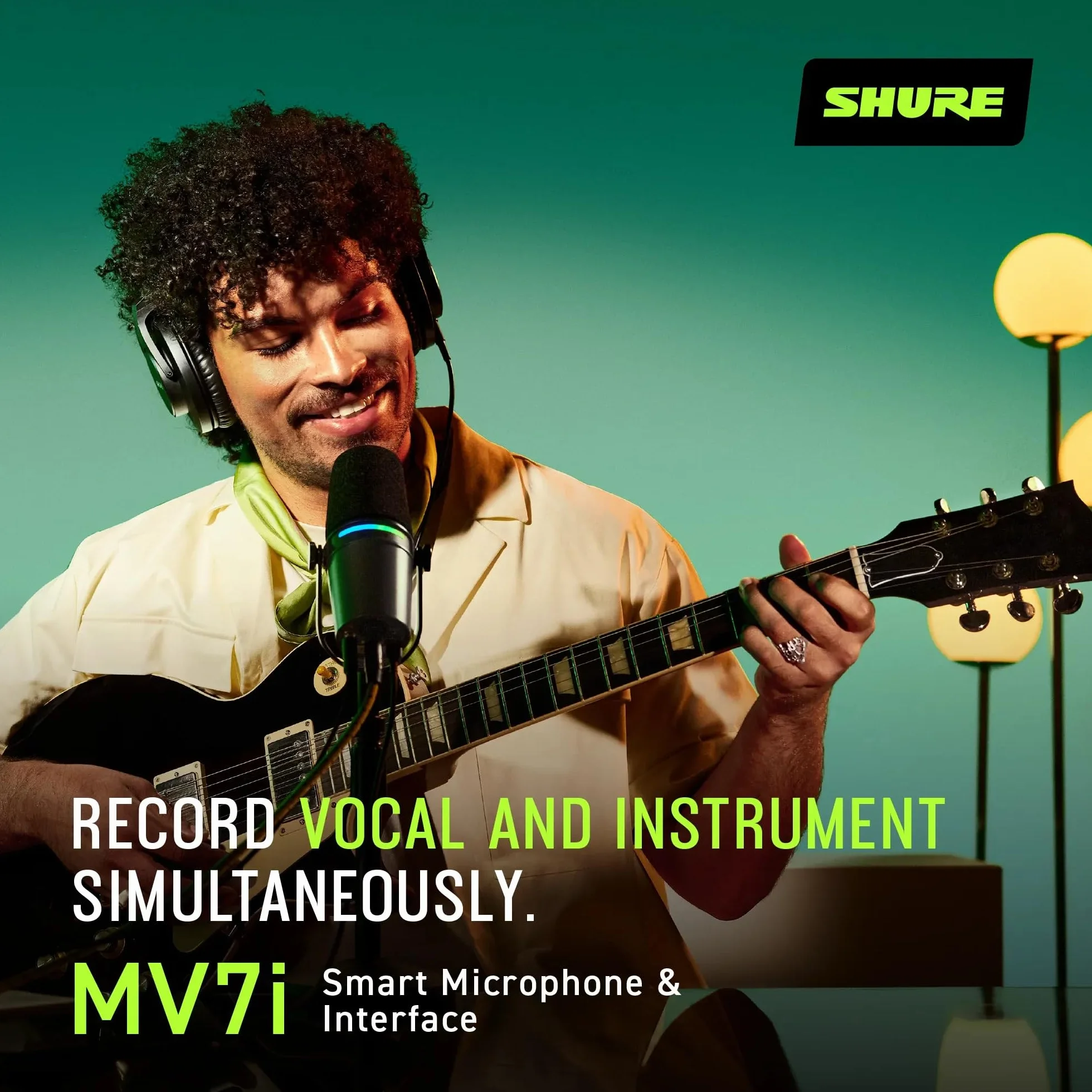 Shure Mikrofon MV7i Smart Podcast + Wbudowany Interfejs Audio – Zestaw Sprzętu z 2 Kanałami dla Podwójnych Mikrofonów XLR lub Mikrofon + Instrumenty XLR - Bezpośrednie Połączenie USB-C z PC/Telefonem