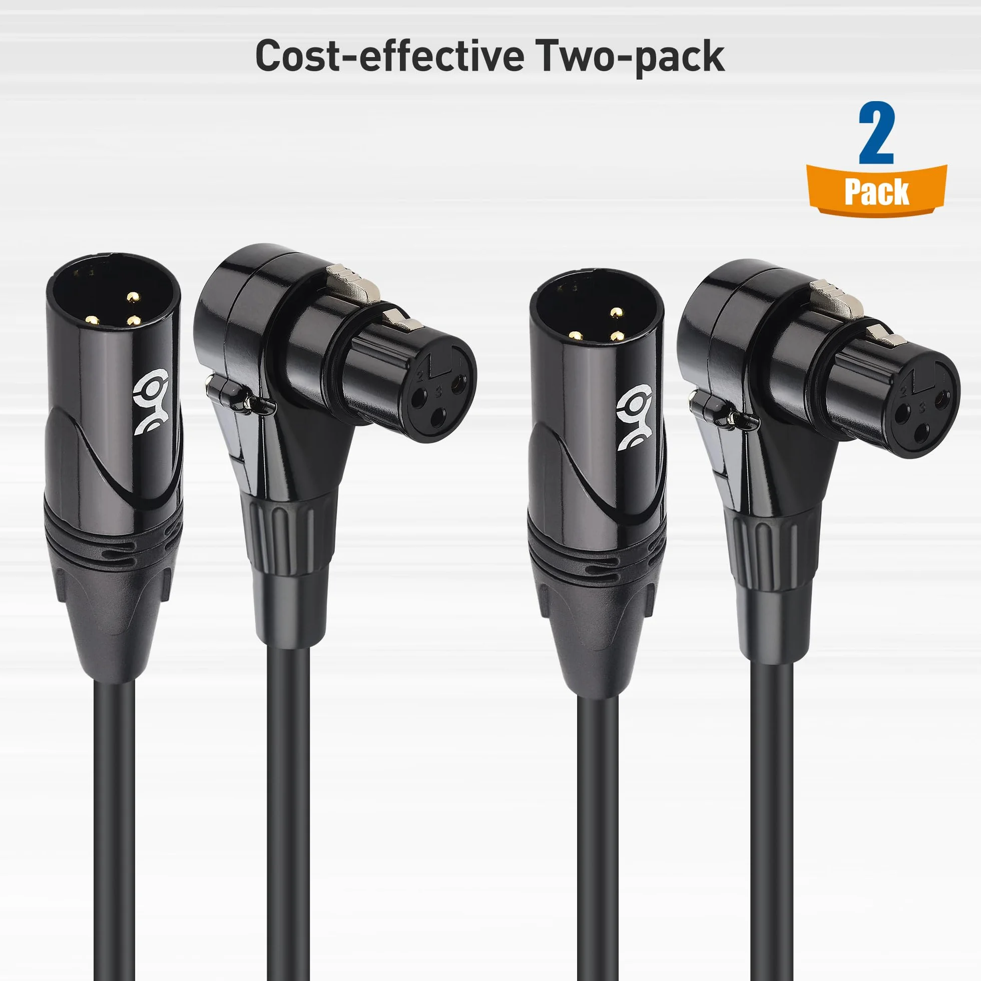 Cable Matters 2-pak kabel XLR pod kątem prostym, krótki kabel mikrofonowy XLR, 0,3 m, miedź beztlenowa (OFC), kabel kątowy, przewód mikrofonowy, czarny