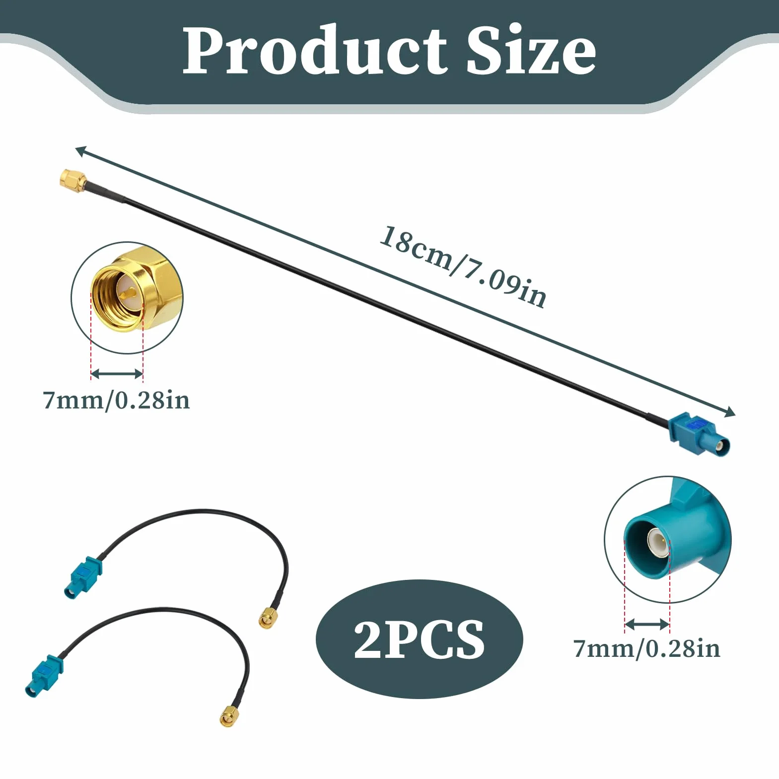 2 sztuki Fakra Z męski na SMA męski adapter anteny samochodowej 15 cm do nawigacji GPS, radia FM Am, Sirius XM, radio cyfrowe Dab, telematyka 4G LTE, złącze koncentryczne RG174, moduł Bluetooth