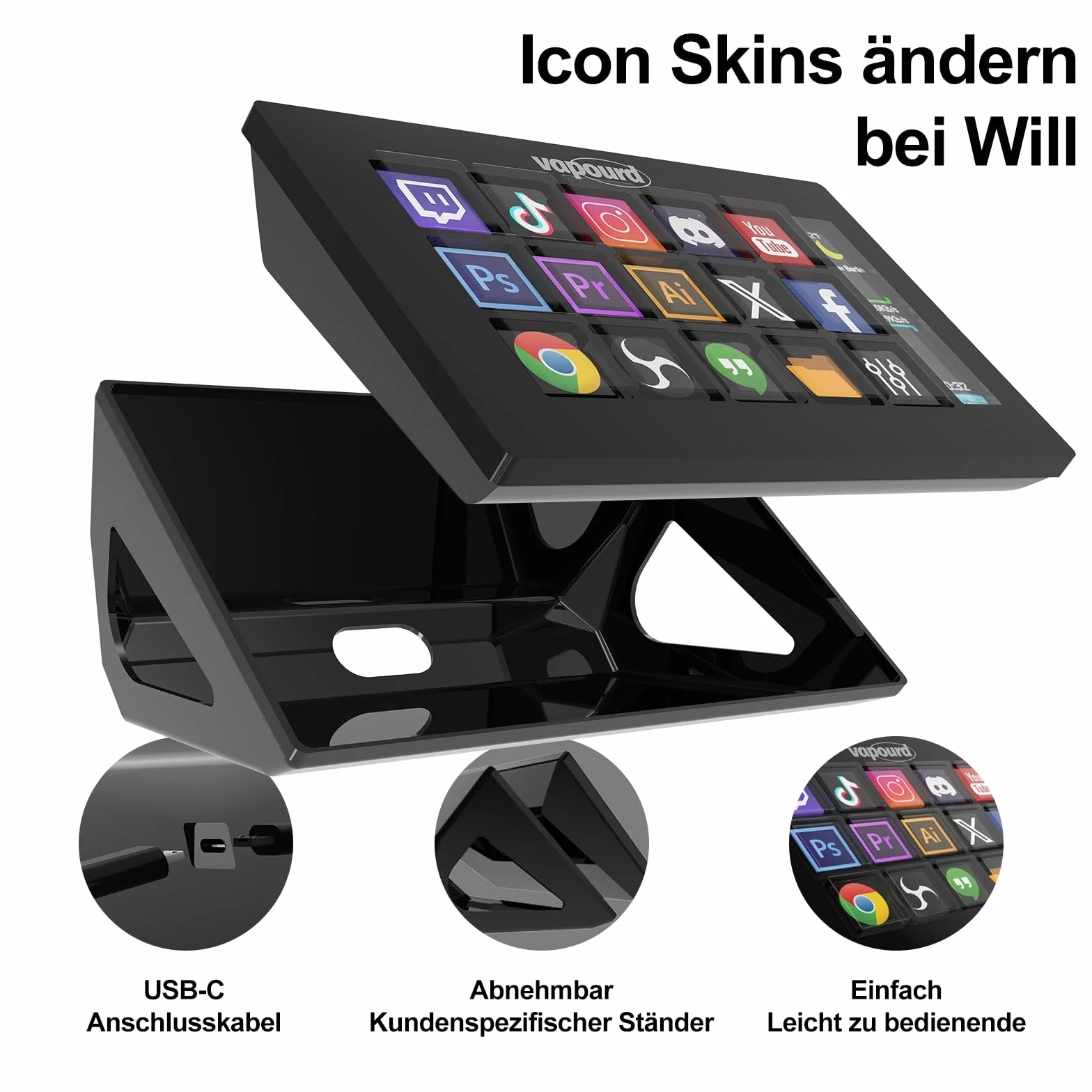 Stream Controller Deck, Studio Controller, 15 regulowanych przycisków LCD, kompaktowy panel kontrolny, wyzwalacz akcji w aplikacjach i oprogramowaniu, takich jak OBS, Twitch, YouTube, kompatybilny z