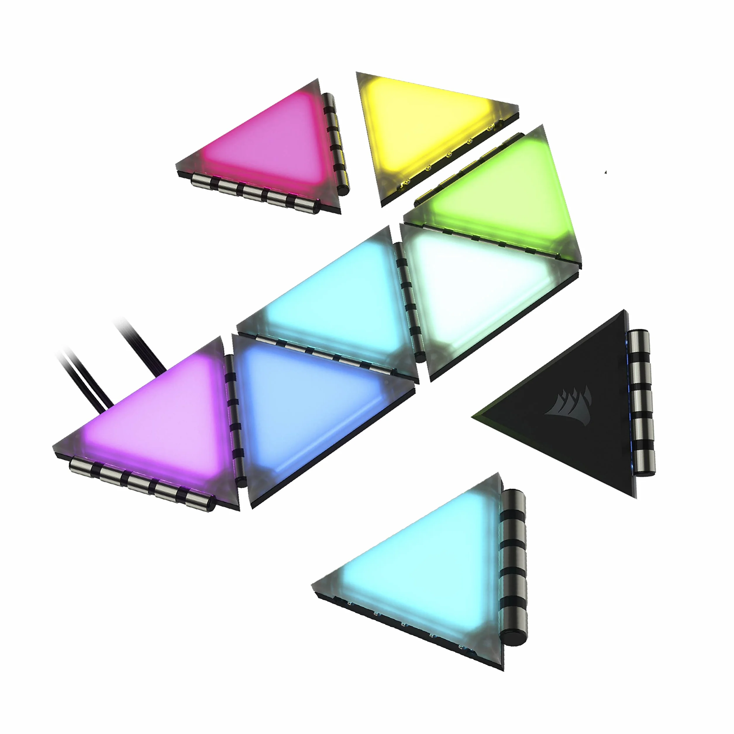 Corsair iCUE LC100 – Panele podświetlające na obudowę – minitrójkąt – minitrójkąt – zestaw rozszerzający z 9 płytkami1 (81 diod RGB LED z rozpraszającą światło, Proste mocowanie na magnes) Przejrzysty