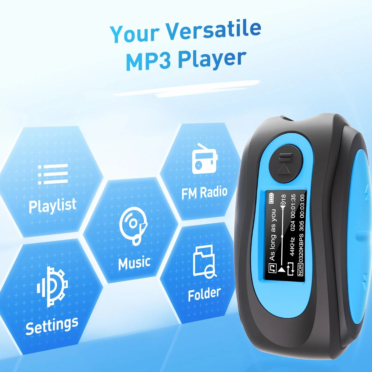 AGPTEK IPX8 Wodoodporny odtwarzacz MP3 z ekranem, wielofunkcyjny odtwarzacz muzyczny z wodoodpornymi słuchawkami do surfowania, pływania, sportów wodnych