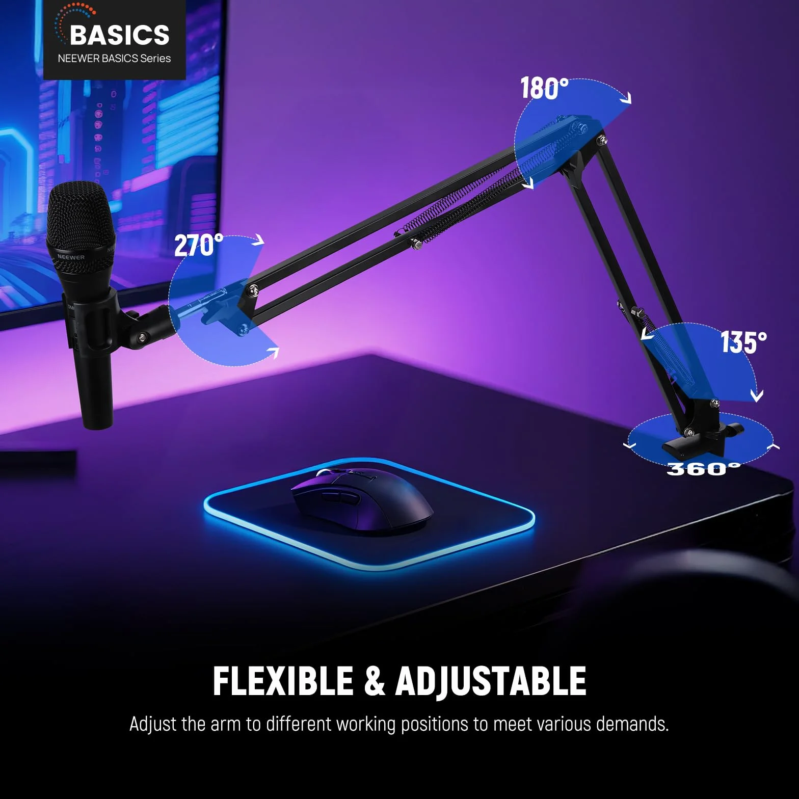 NEEWER Stojak na ramię mikrofonowe, wysięgnik nożycowy, uchwyt na biurko z klipsem i adapter 3/8 cala na 5/20.3 cm, kompatybilny z Blue Yeti Snowball HyperX QuadCast SoloCast Shure