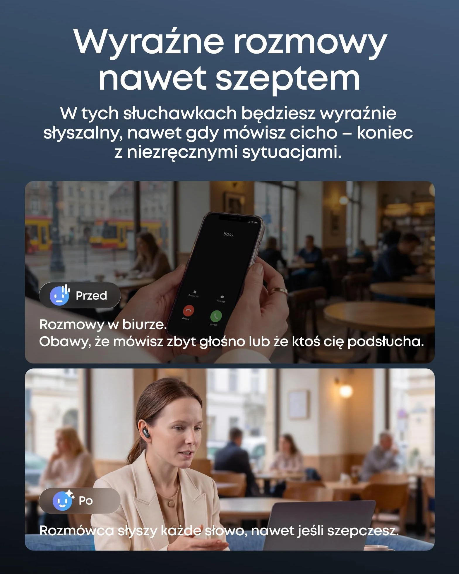 Słuchawki soundcore Liberty 5 Pro Anker, chip Anker Thus™ AI, wyraźne rozmowy nawet szeptem, redukcja szumów, czas odtwarzania 6,5 godz./28 godz., 5 min. = 4 odtwarzania, ładowanie bezprzewodowe