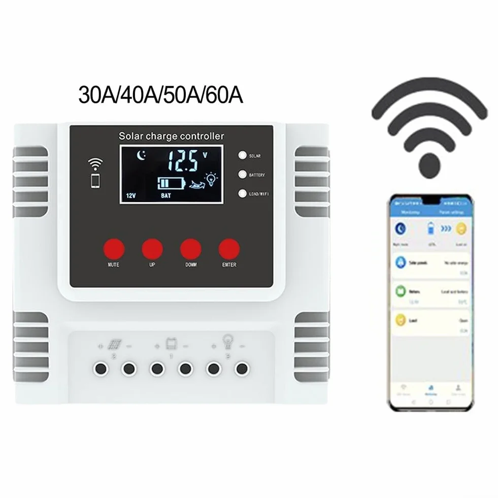 Regulator ładowania solarnego 30 A 40 A 50 A 60 A z aplikacją WiFi do monitorowania w czasie rzeczywistym i regulacji parametrów (40 A)
