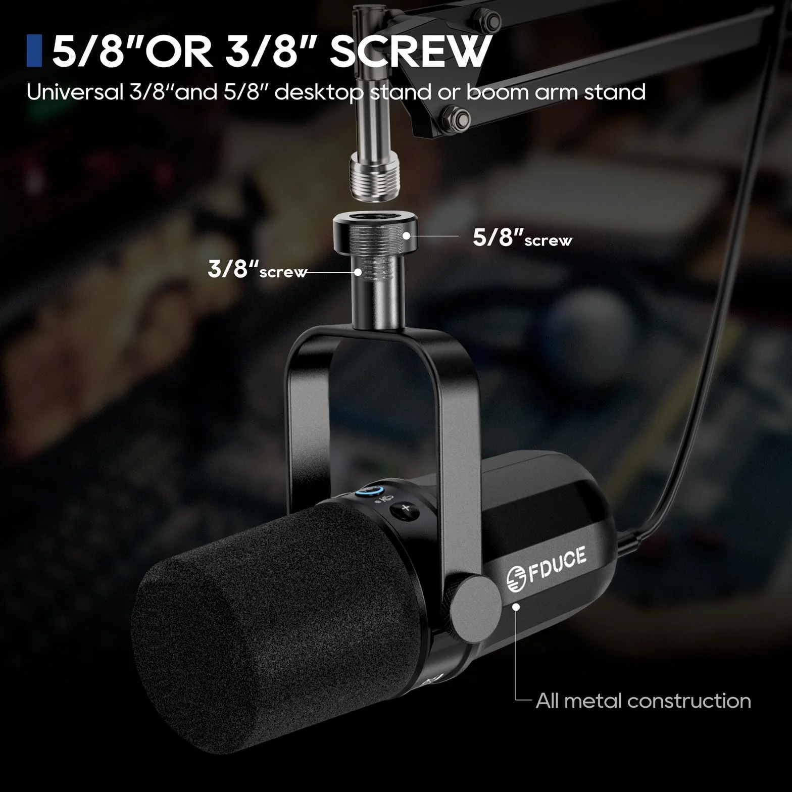FDUCE SL40 Vocal Dynamic Podcast Microphone for Podcasting, Gaming, Live Streaming & Recording, Built-in Headphone Output, LED Mute Button, All Metal USB/XLR Cardioid Mic, Voice-Isolating Technology