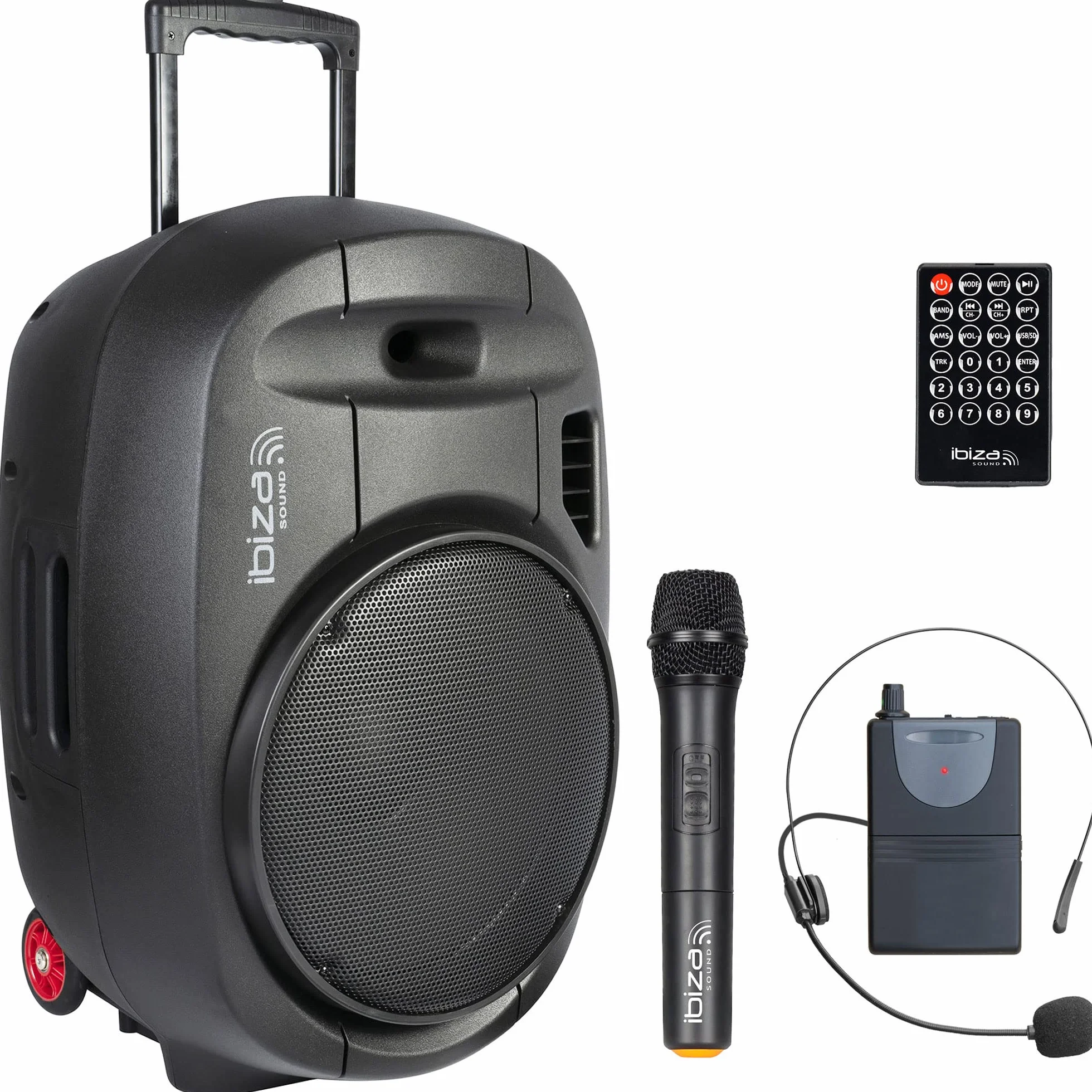 Ibiza - PORT15UHF-MKII-TWS - Przenośny zestaw głośnikowy 15"/800W MAX z 2 mikrofonami (UHF), pilotem zdalnego sterowania i futerałem ochronnym - Bluetooth, USB, SD & TWS - 6 do 8 godzin autonomii