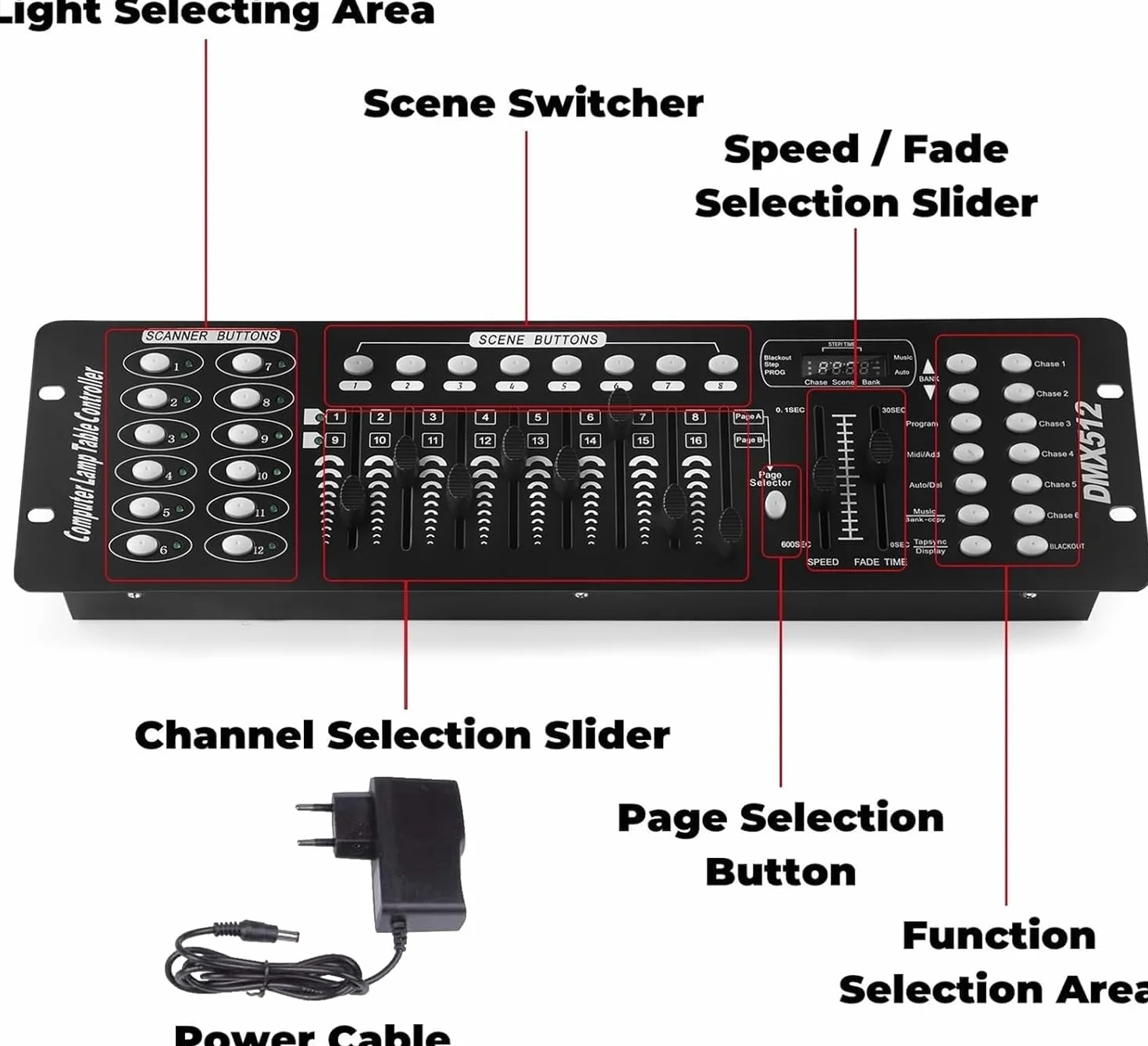 UKing DMX Controller, 192 kanały DMX512, kontroler, konsola, 240 scen, do mini kontrolera DMX, pulpitu świetlnego, na imprezę, DJ, dyskotekę, ruchoma głowicę świetlną, lampę, wyposażenie operatora