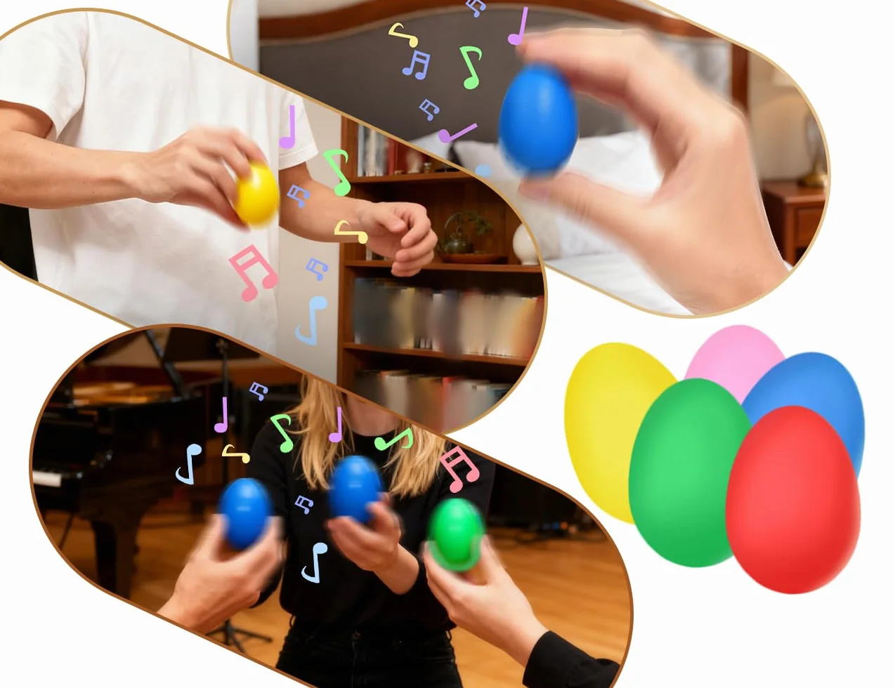 6 marakasów do jajek, plastikowe grzechotki z instrumentem muzycznym, idealne na rodzinne przyjęcie urodzinowe (niebieski, różowy, czerwony, żółty, zielony)