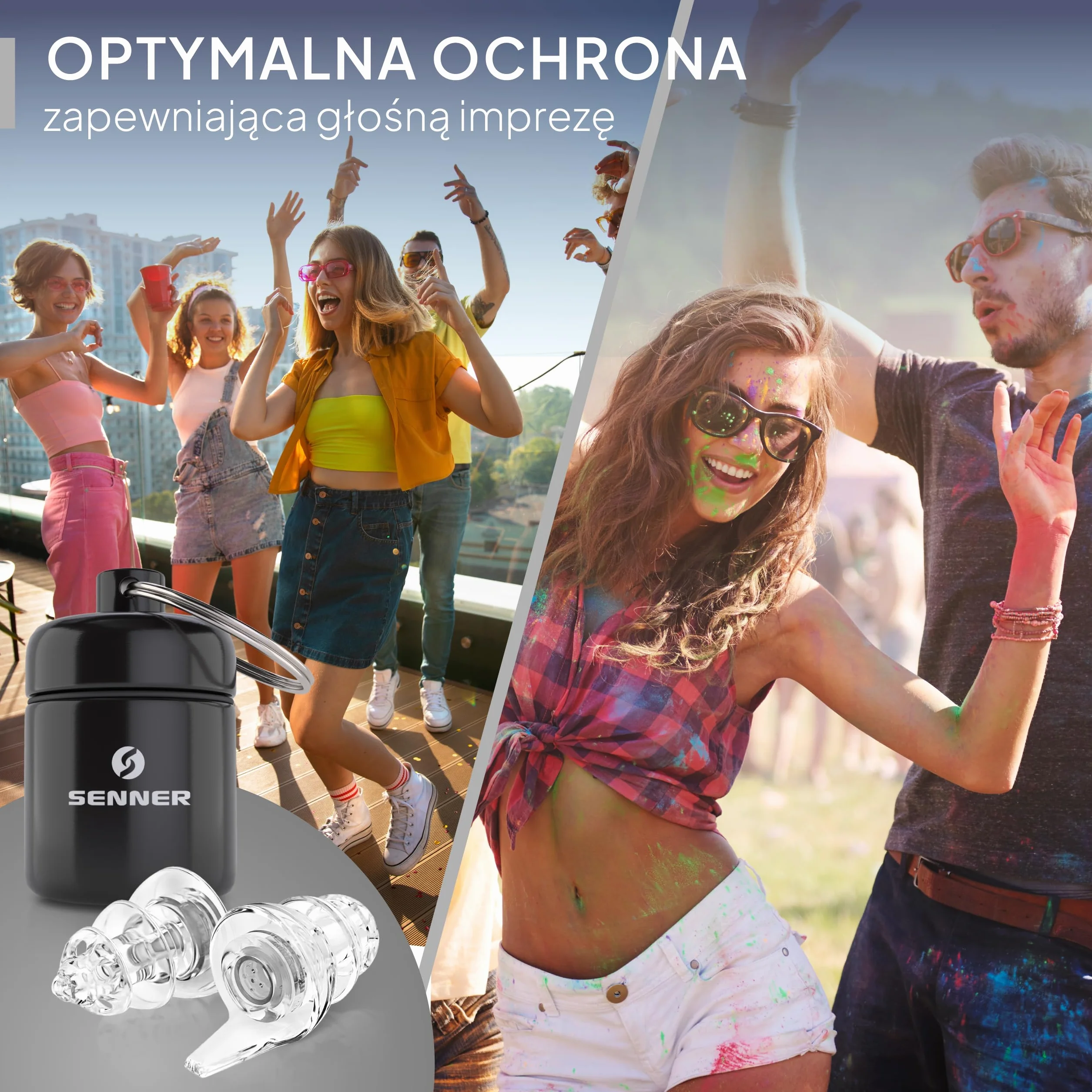 Senner PartyPro Koncertowe Zatyczki do Uszu na Festiwale, Koncerty, Imprezy i Dyskoteki - Z Aluminiowym Pojemnikiem, Przezroczyste, dla Muzyków