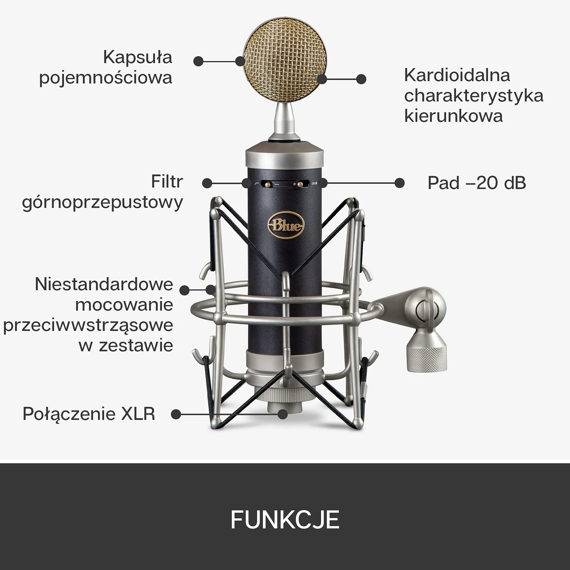 Blue Baby Bottle SL XLR Mikrofon Pojemnościowy Kardioidalny do Pro Gamingu, Nagrywania, Streamingu, Podcastów, Shockmount, Filtr Górnoprzepustowy, Ciepły Dźwięk Vintage, Ochronne Etui - Czarny