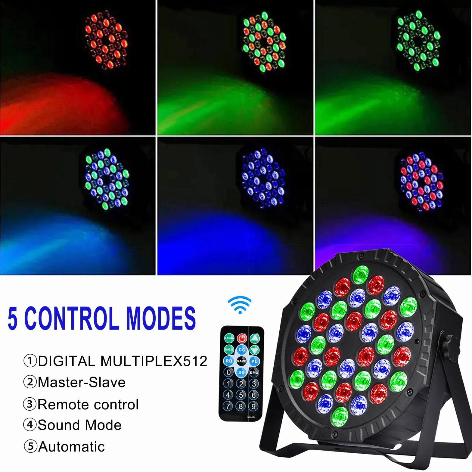 Reflektor LED Par 36 LED oświetlenie sceniczne RGB oświetlenie imprezowe z pilotem zdalnego sterowania LED, dyskoteka, pokaz świetlny, do baru, na imprezę, wesele, Halloween, Boże Narodzenie (1