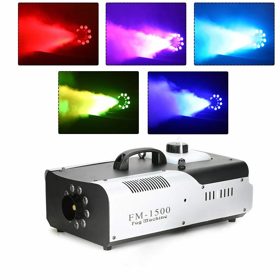 Fogger mini generator dymu LED 1500 W bezprzewodowy pilot zdalnego sterowania 18000-25000 cu.ft/min obudowa z blachy stalowej 2 l