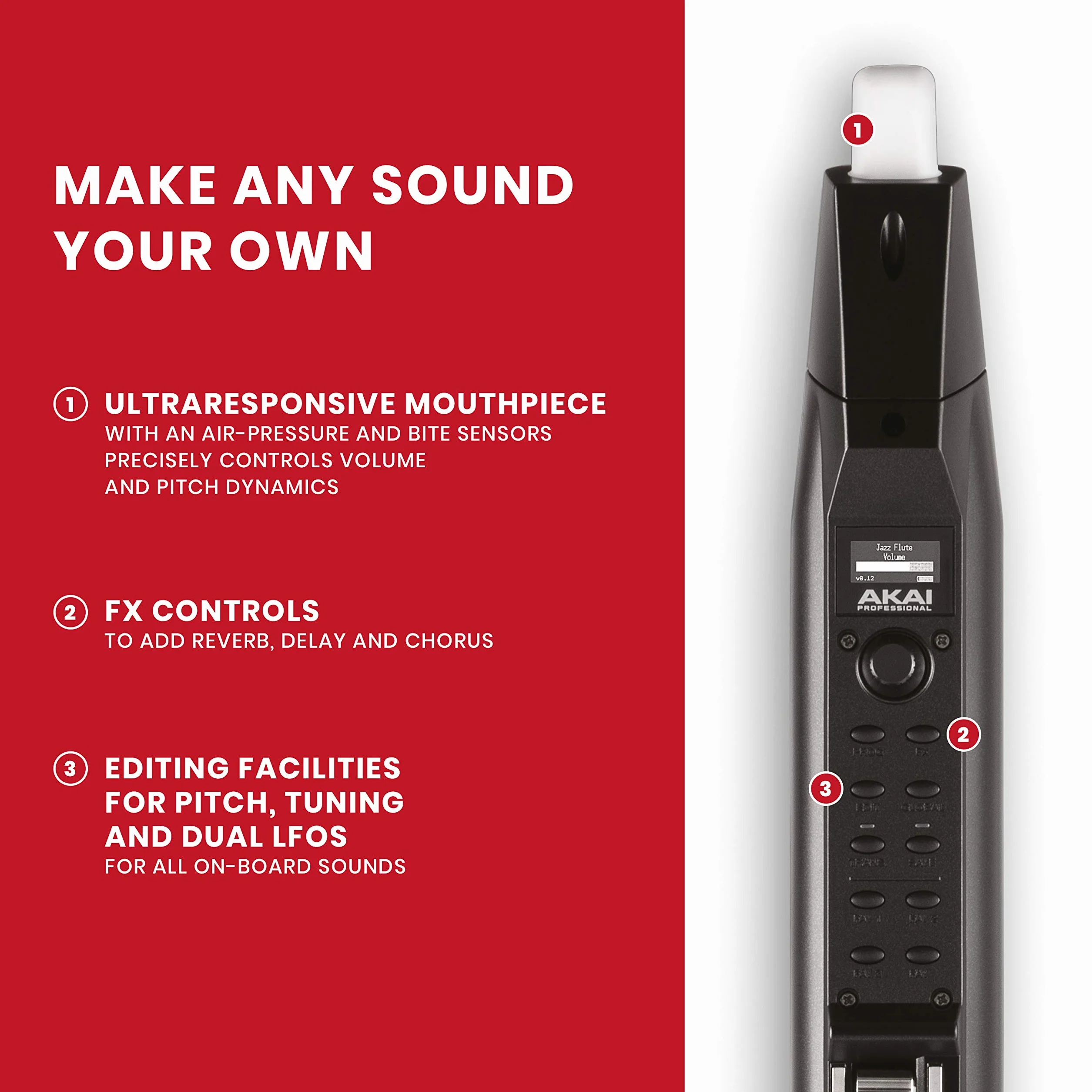 Akai Professional EWI Solo - Elektroniczny Instrument Dęty z Wbudowanym Głośnikiem, Akumulatorem, 200 Brzmieniami i Łącznością USB MIDI