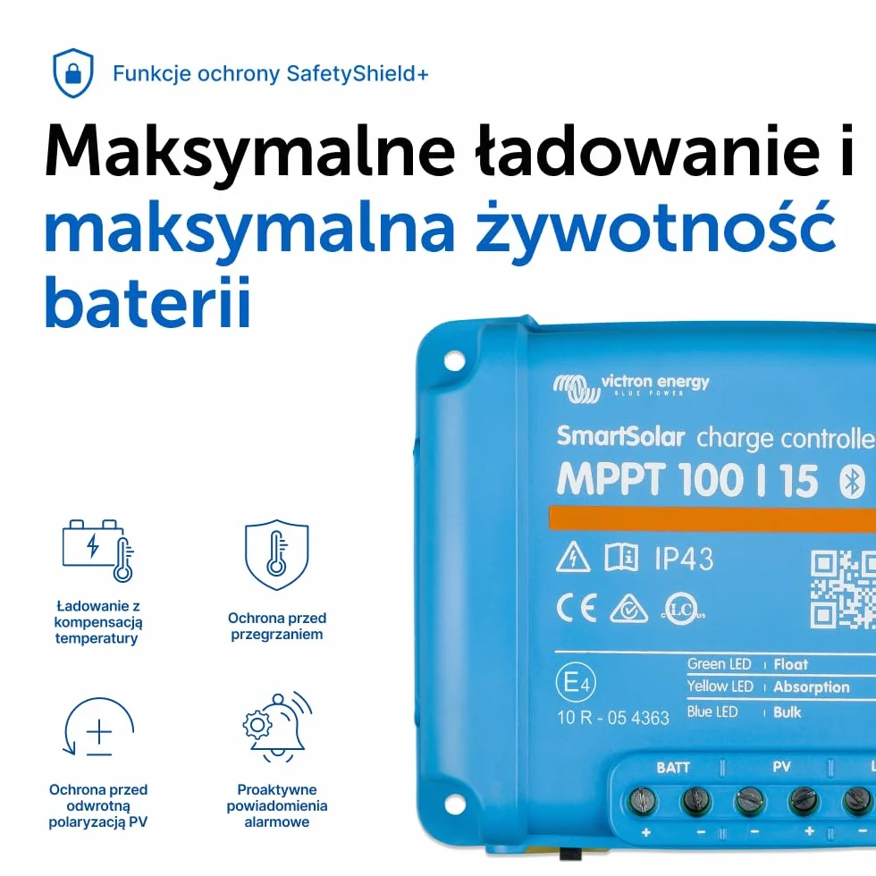 Victron Energy SmartSolar MPPT 100V 15 amp 12/24-Volt Kontroler Ładowania Słonecznego (Bluetooth)
