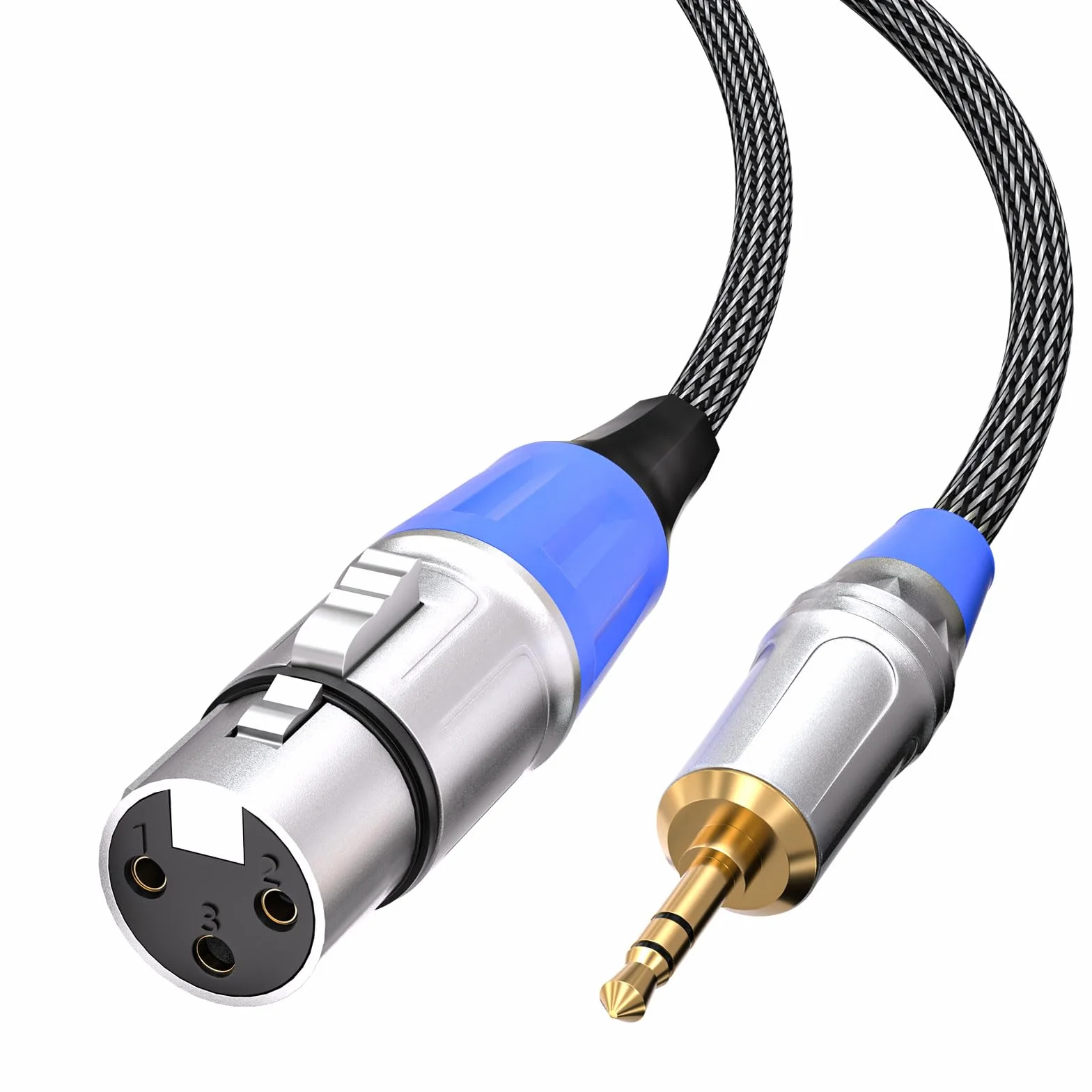 Tisino Kabel mikrofonowy XLR do 3,5 mm Mini Jack, nylonowy oplot niezrównoważony XLR żeński do mikrofonu 1/8" do kamer, aparatów DSLR, komputera rejestrującego i więcej - 3 m