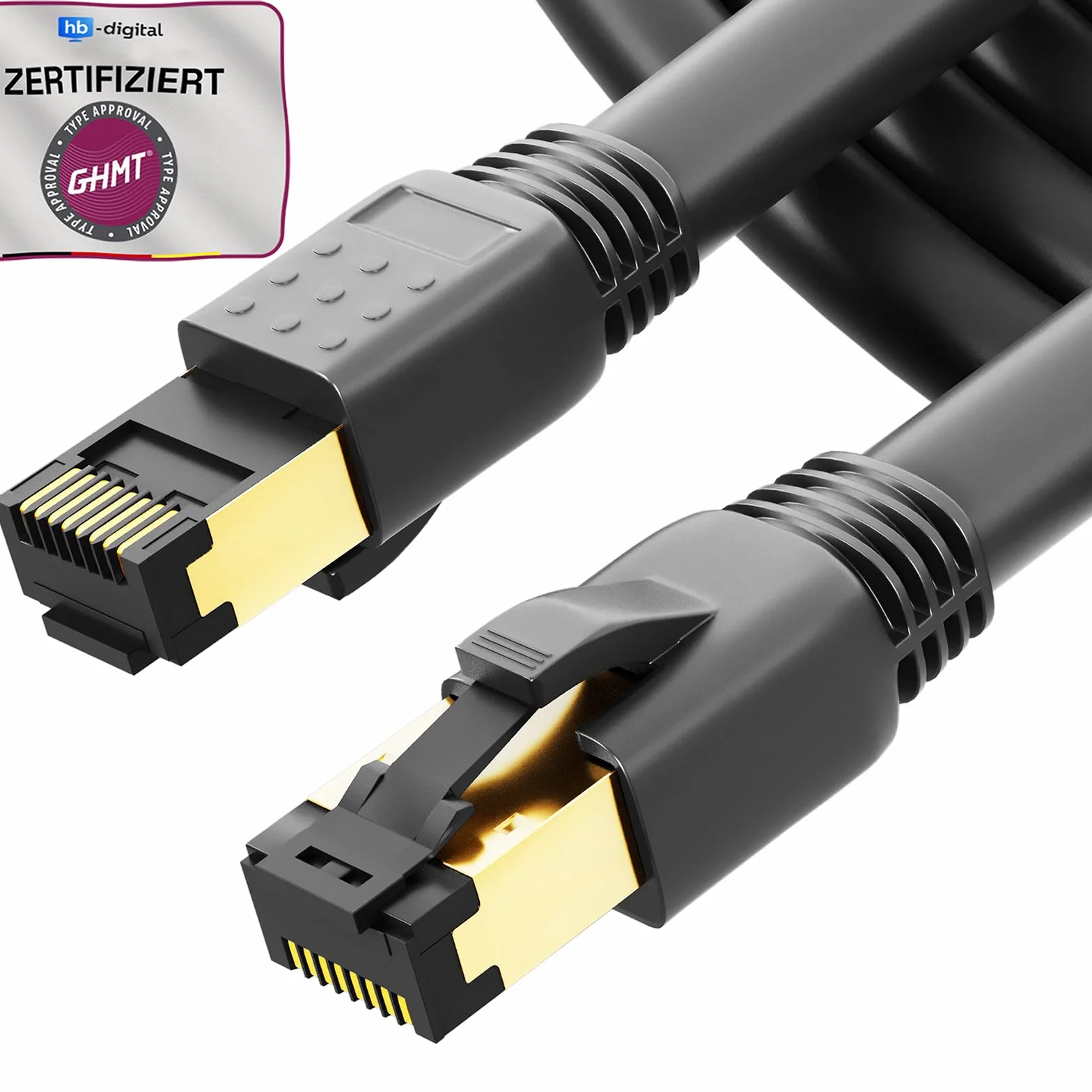 HB-Digital Kabel sieciowy 3 m CAT 8.1 S/FTP LSZH czarny 40 Gbit/s, LAN, kabel krosowy RJ45, wtyczka Ethernet, 40000 Mbit/s, prędkość transferu PIMF 2000 MHz, Cat.6 Cat.7 Cat.8