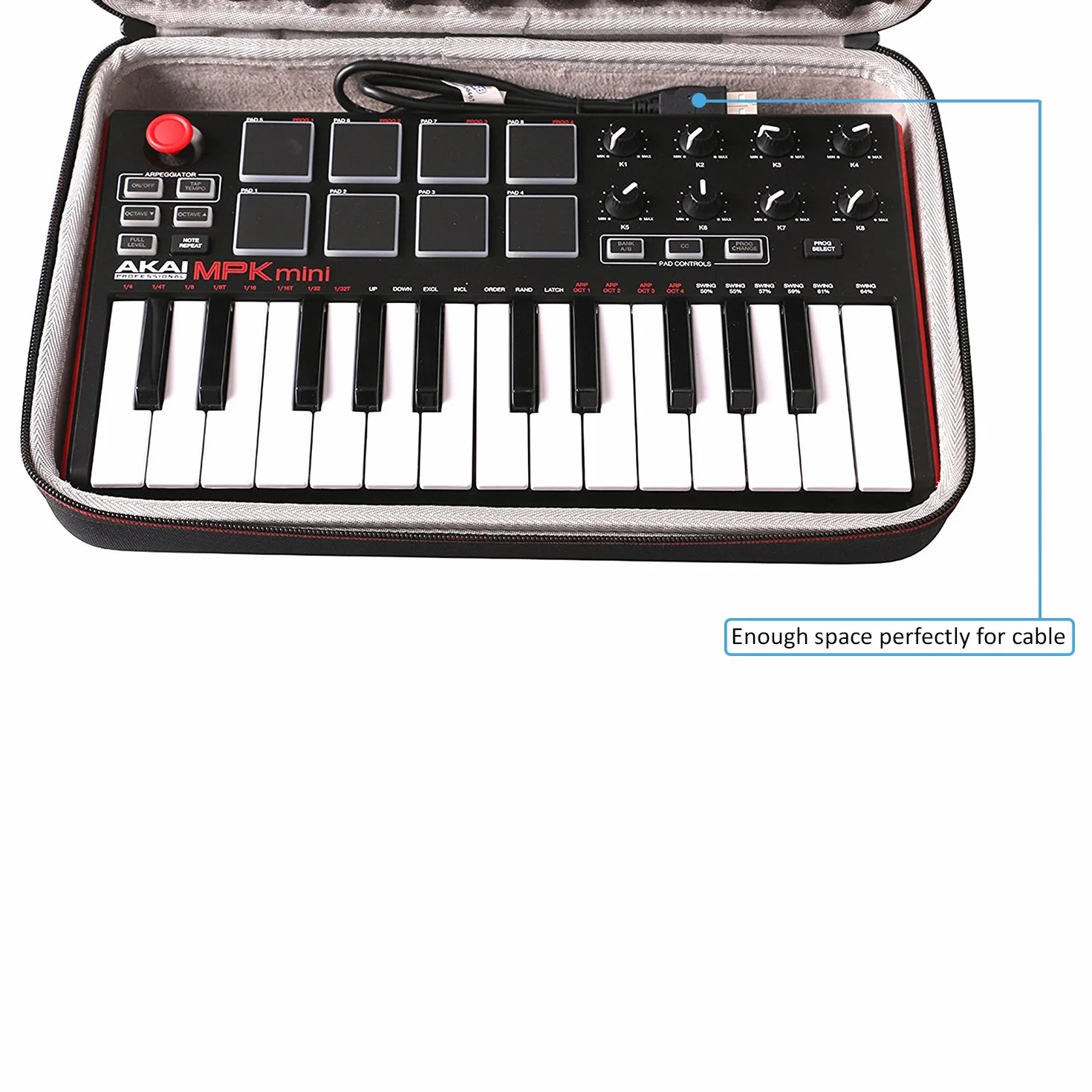 LTGEM Twarda torba transportowa do Akai Professional MPK Mini MKII & MK3 & MPK Mini Play | 25 klawiszy USB i kontroler klawiatury