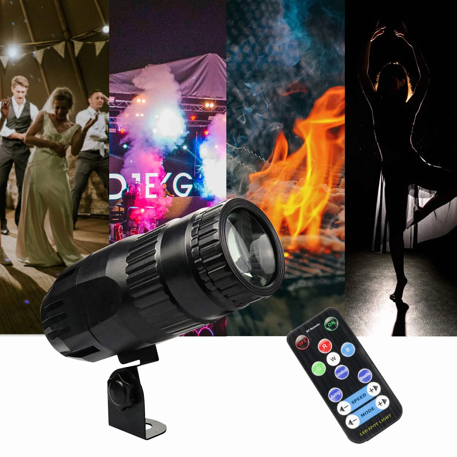 Lixada Pinspot Mini reflektor LED RGBW z pilotem zdalnego sterowania czarny