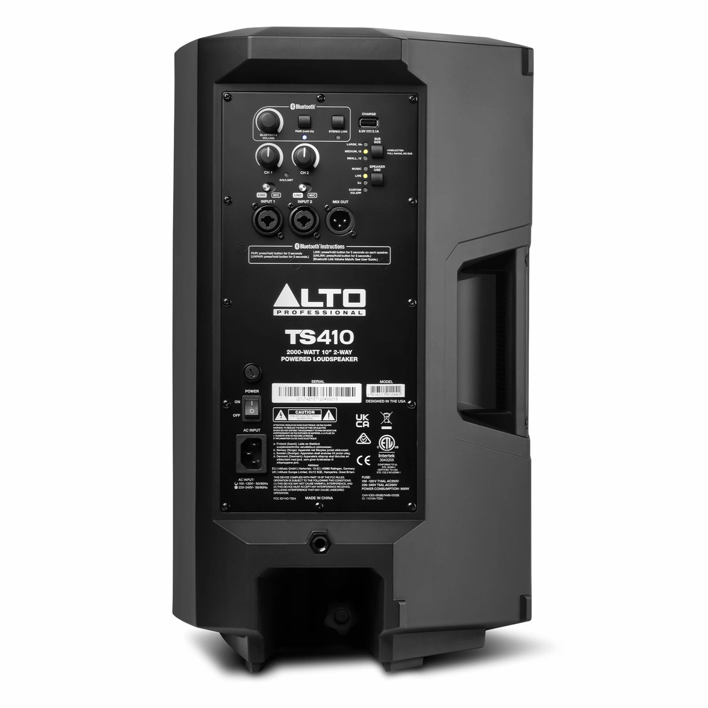ALTO TS410 Aktywny Głośnik PA 2000W 10" z 3-Kanałowym Mikserem, Bluetooth, Bezprzewodowym Podłączaniem Głośników, DSP i Aplikacją