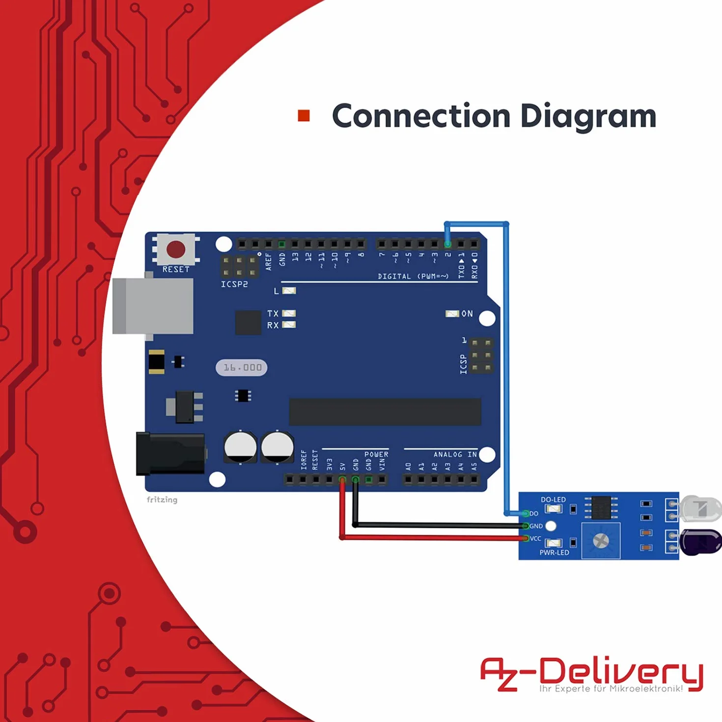 AZDelivery IR Moduł podczerwieni do wykrywania przeszkód Czujnik odległości kompatybilny z Arduino i Raspberry Pi