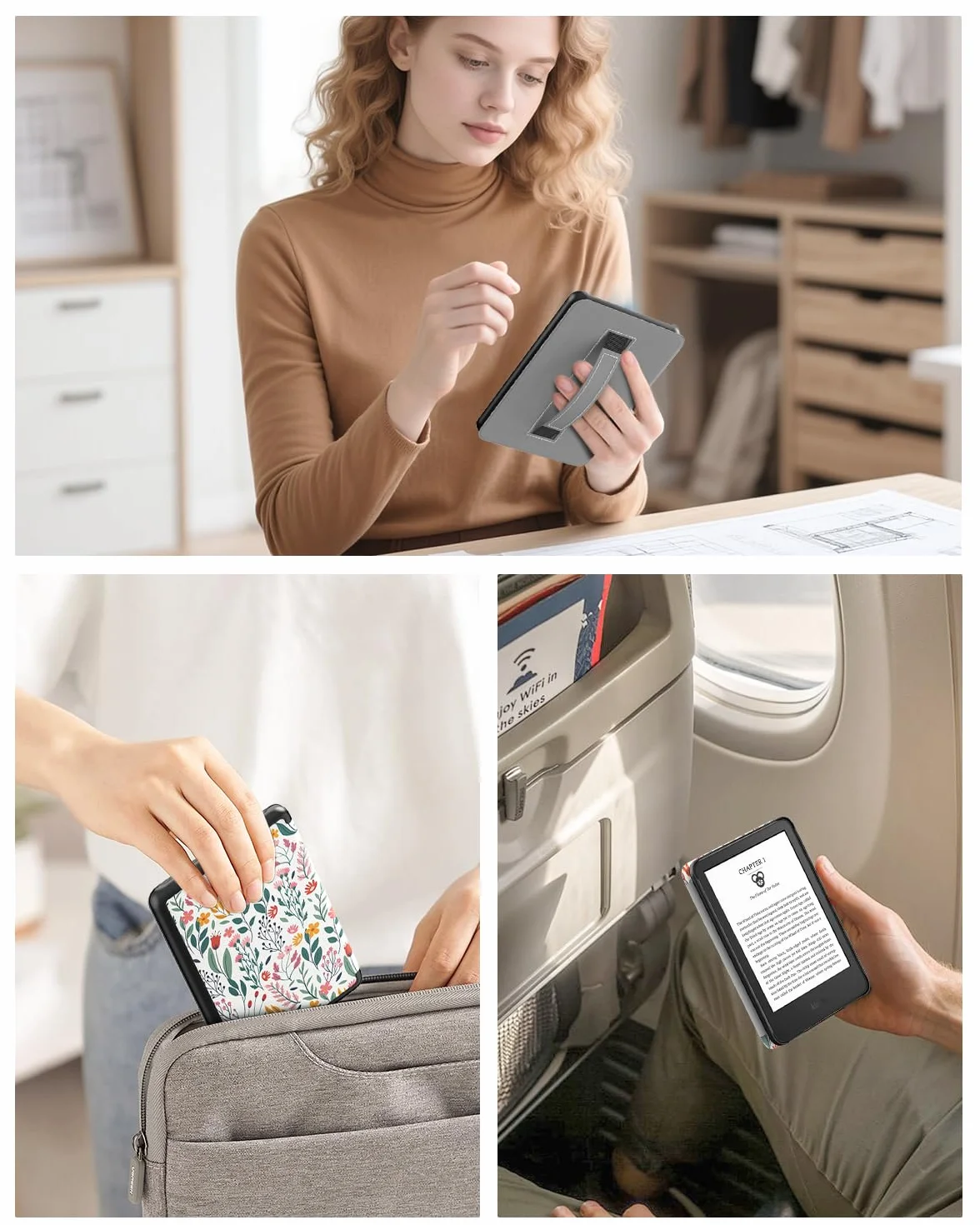MoKo Case for 6" All-New Kindle (11th Generation-2024/2022 Release), Lightweight Shell Cover with Hand Strap Auto Wake/Sleep for Kindle 11th Generation 2024 e-Reader, Flowers