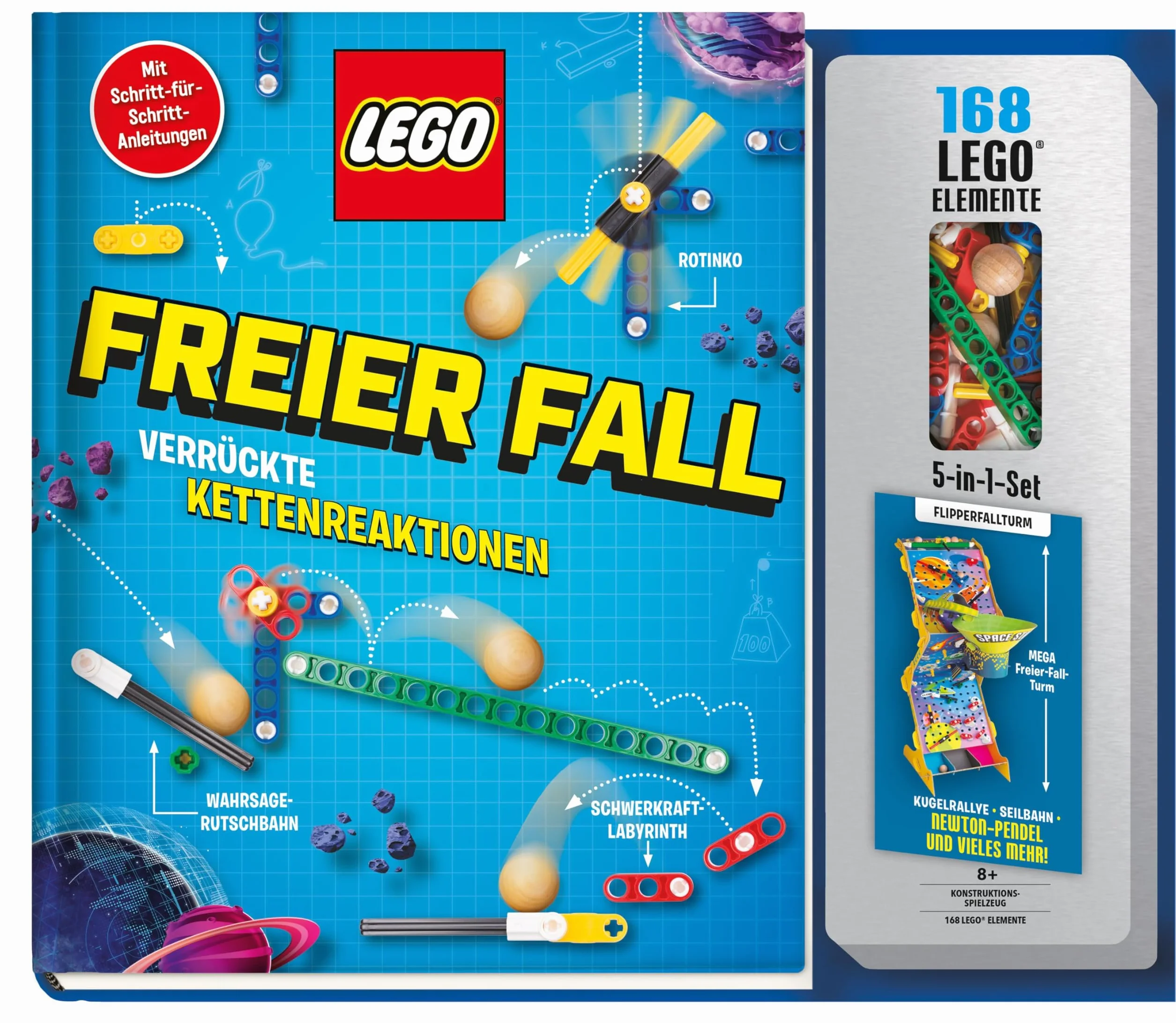 LEGO® Freier Fall: Verrückte Kettenreaktionen: Buch mit Bauanleitungen (64 Seiten) + 168 LEGO® Elemente + 6 Holzkugel + 6 kartonierte Bögen mit ... + 3 Papierbögen mit vorgestanzen Teilen