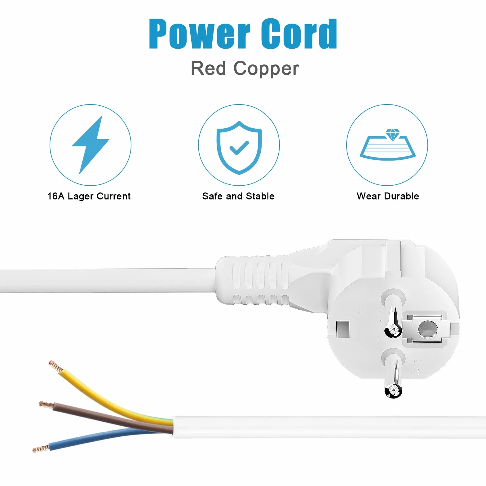 Kabel spiralny 2 m, 0,2 m na 2 m, rozciągliwy, z wtyczką z zestykiem ochronnym, przedłużacz, kabel zasilający Schuko, 230 V/16 A, IP20 do wnętrz, biały