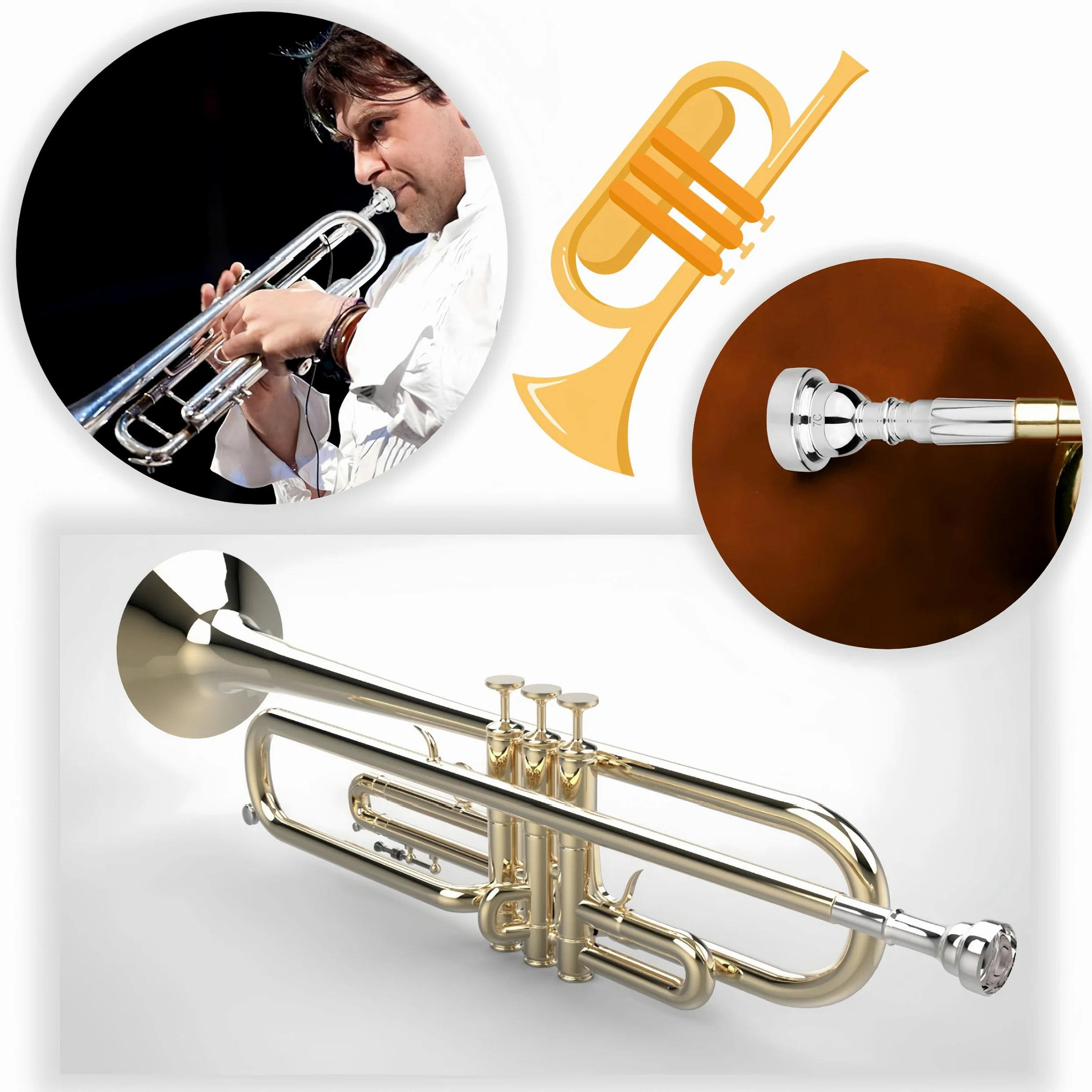 3 sztuki akcesoriów do instrumentów trąbkowych mosiądz trąbka ustnik 3C 5C 7C rozmiar instrument akcesoria ustnik trąbki - srebrny
