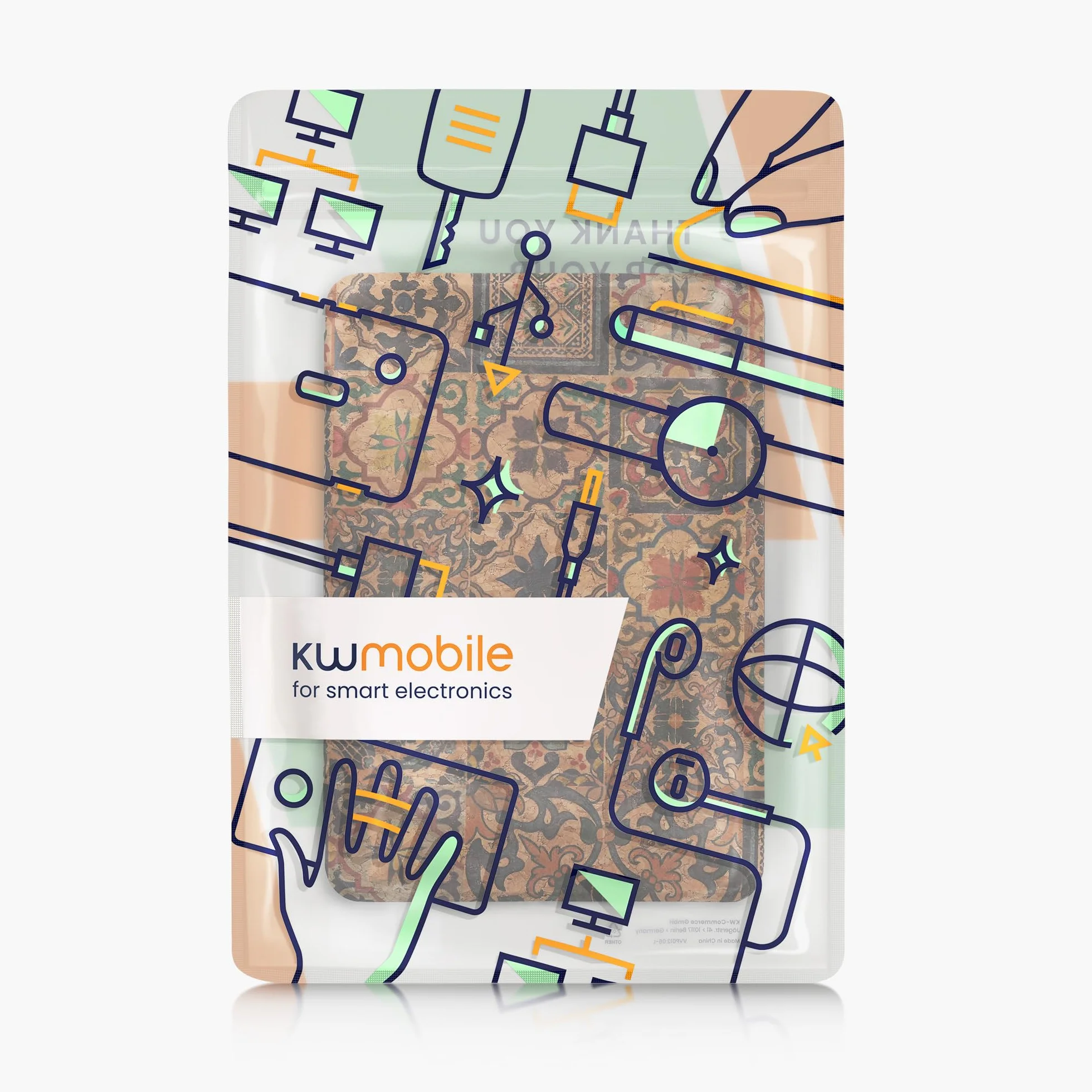 kwmobile Etui kompatybilne z Amazon Kindle (2022/2024) - etui z magnetyczną klapką do tabletów korkowych w kratkę z motywami brązowo-niebiesko-czerwone