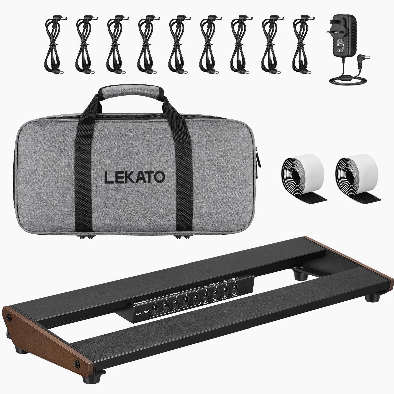 LEKATO Pedalboard z zasilaczem PB-01S, z torbą, kable do pedałów