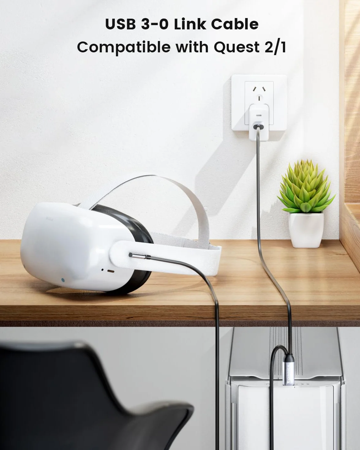 FOINNEX Kabel Link 6 m, kompatybilny z zestawem słuchawkowym Oculus/Meta Quest 2 VR, kabel VR z ładowaniem USB C 60 W, oddzielny kabel wystarczającej ilości zasilania, kabel USB 3.0 na USB C do VR/PC