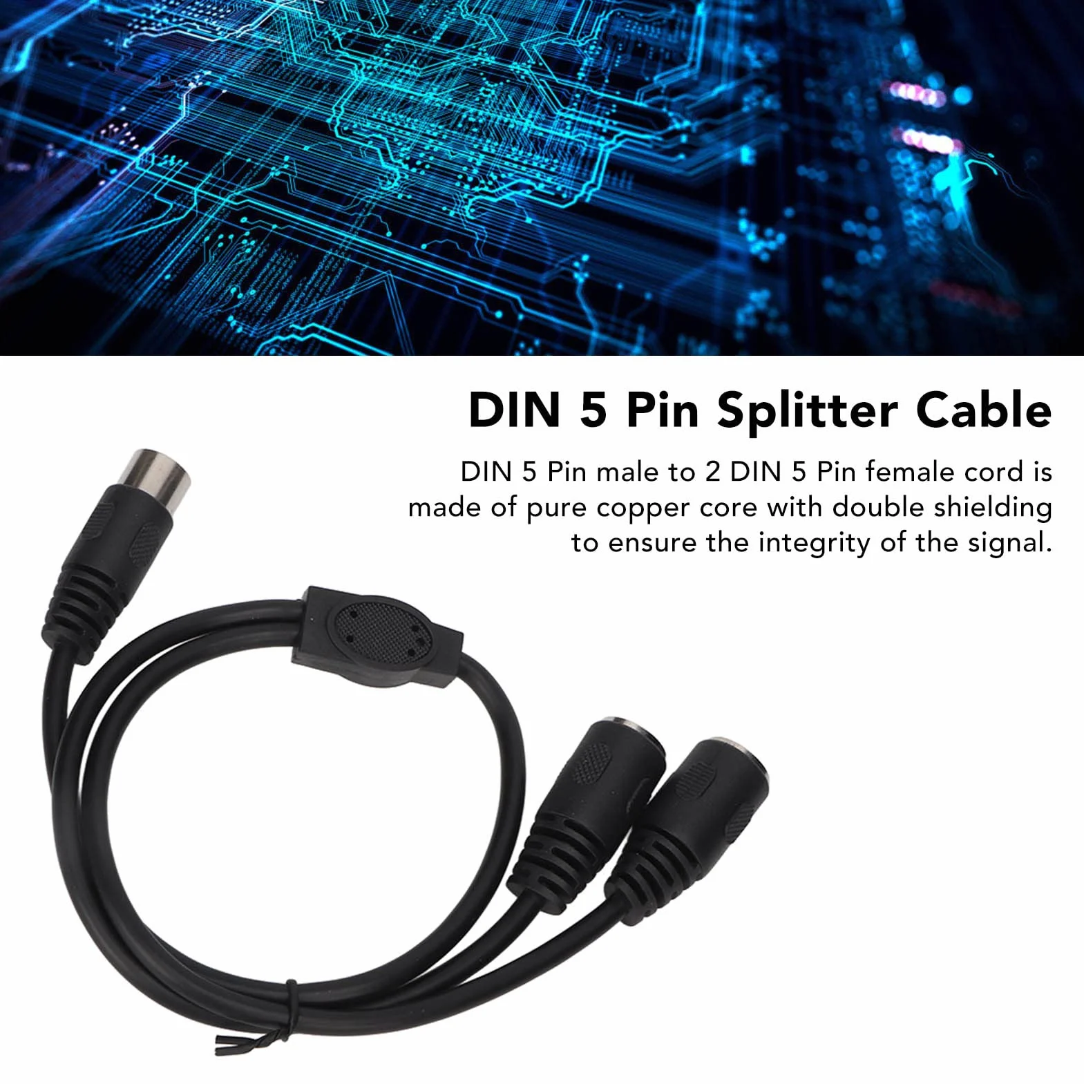 DIN 5 Pin Splitter Y Adapter Kabel MIDI, MIDI 5 Pin Męski na 2 DIN 5 Pin żeński Przedłużacz Kabla Audio, 1.6ft