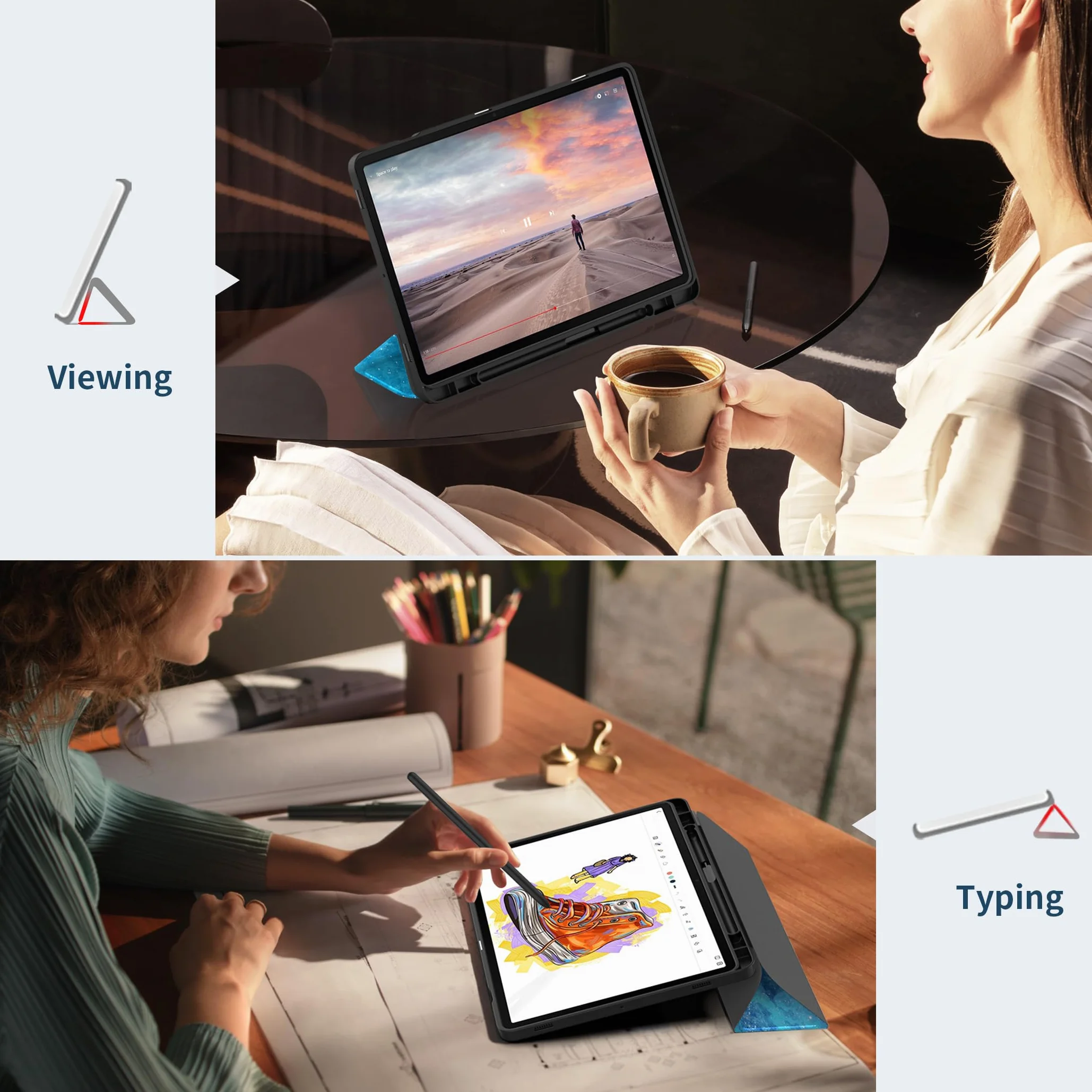 EasyAcc Etui do Samsung Galaxy Tab S10+, Galaxy Tab S9 FE+/S9 Plus 12,4 cala z uchwytem S Pen - ultra cienkie z funkcją stojaka Slim PU skórzane etui ochronne, niebieskie gwiazdy