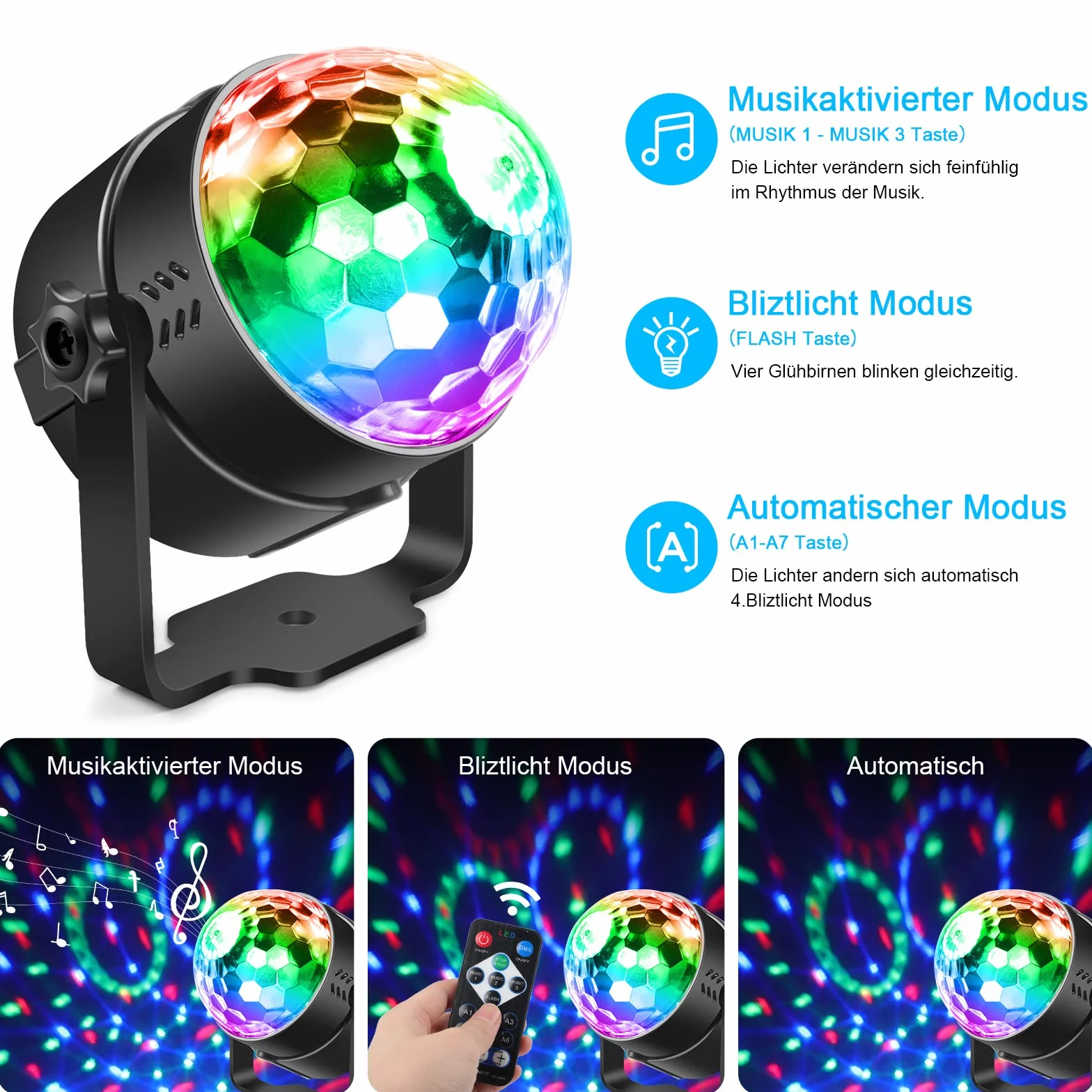 SEBRUANC kula dyskotekowa, oświetlenie LED na imprezę, sterowane muzyką, mini DJ, stojak z przyssawkami, stroboskop, światło sceniczne, na Boże Narodzenie, imprezy domowe, prezent urodzinowy dla