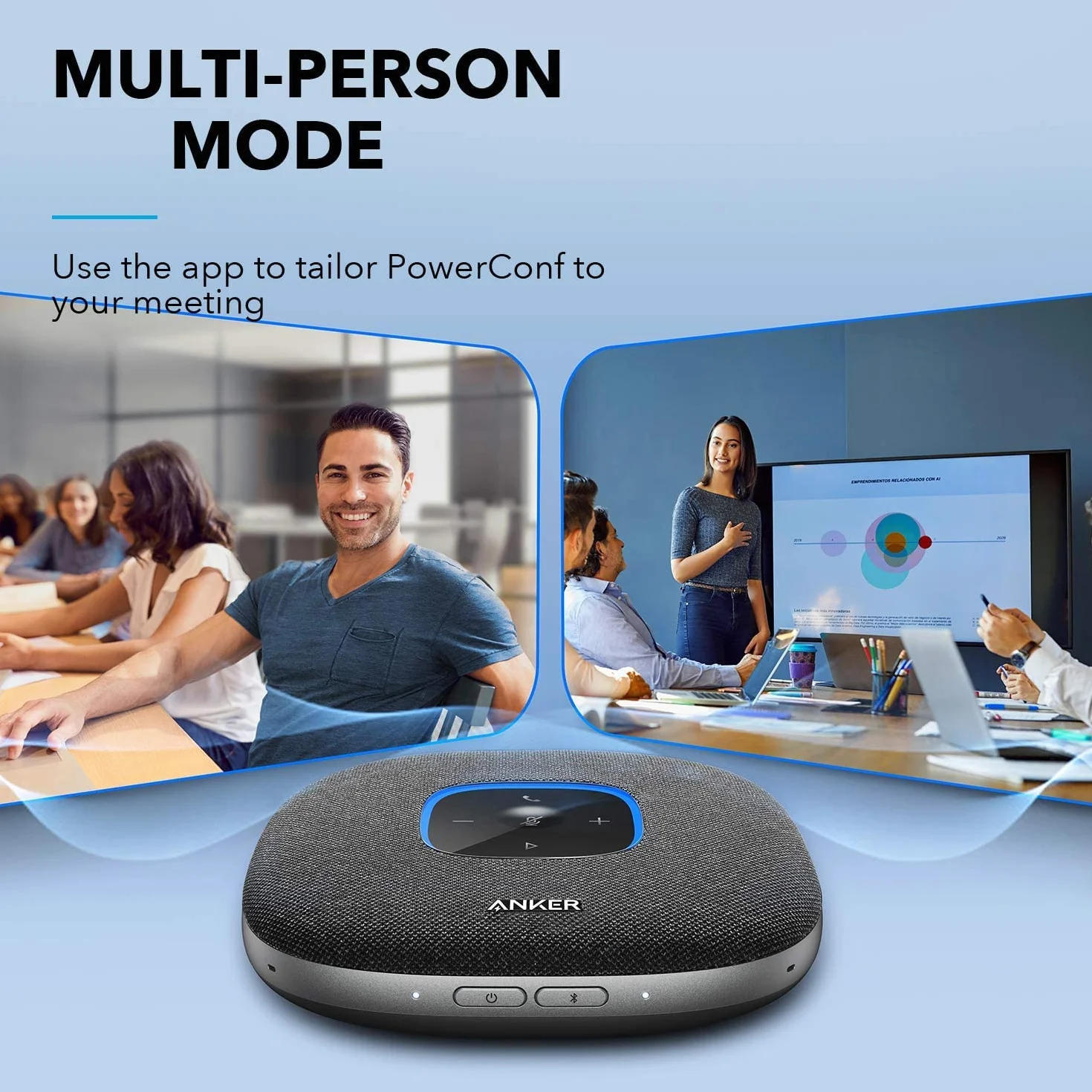 Anker PowerConf S3 głośnik konferencyjny(odnowiony), 6 mikrofonów, inteligentne nagrywanie dźwięku, akumulator 24 godziny, aplikacja Soundcore, Bluetooth 5, USB-C, do biura i biura domowego