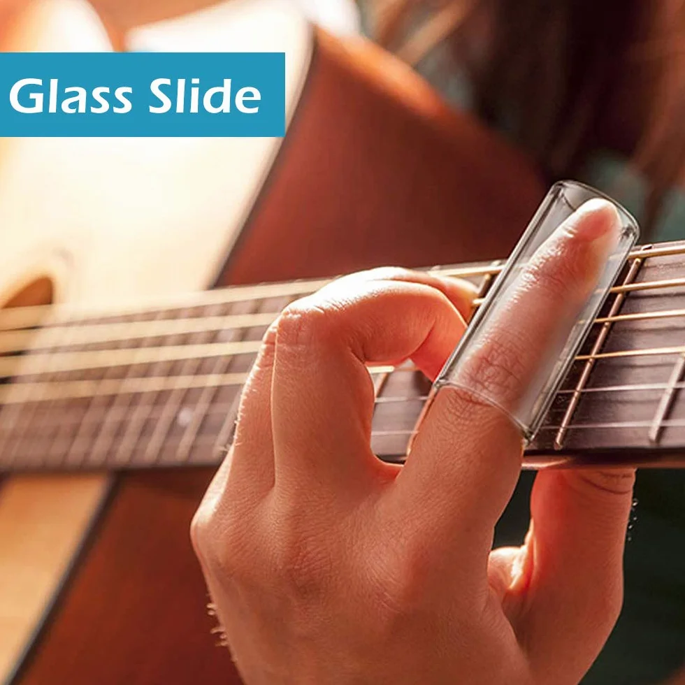 Slide gitara, 1 x szklana slide i 1 x suwak ze stali nierdzewnej, średni, szklana zjeżdżalnia do gitary elektrycznej, gitary akustycznej i basu, 6 cm