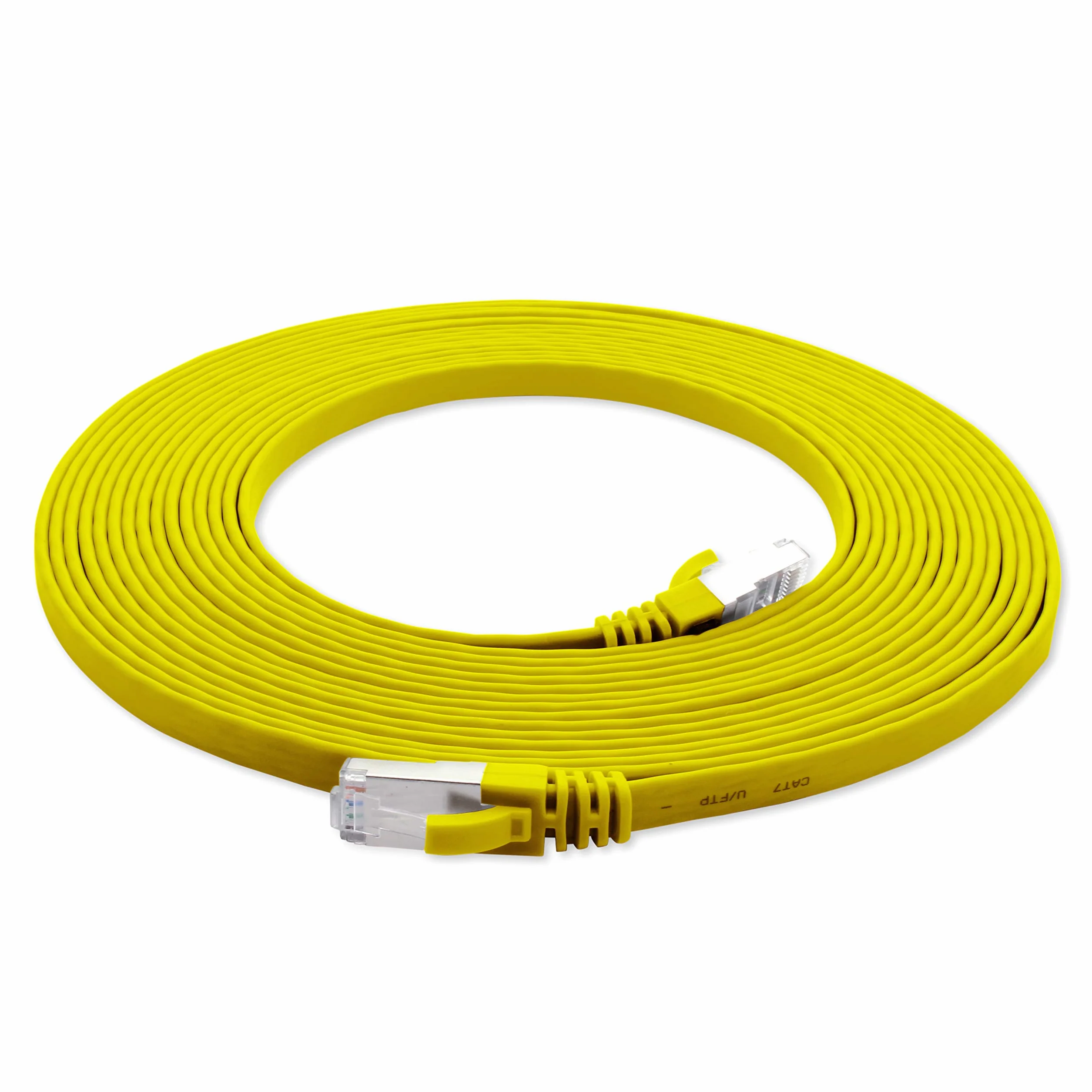 1aTTack.de 3 m - żółty - 1 sztuka kabel Ethernet Gigabit LAN CAT.7 (kabel sieciowy o wysokiej prędkości) 600 MHz, 10000 Mbit/s, smukły, patchkabel (kompatybilny z CAT5 CAT5e CAT6 CAT6a Cat8) wstążka