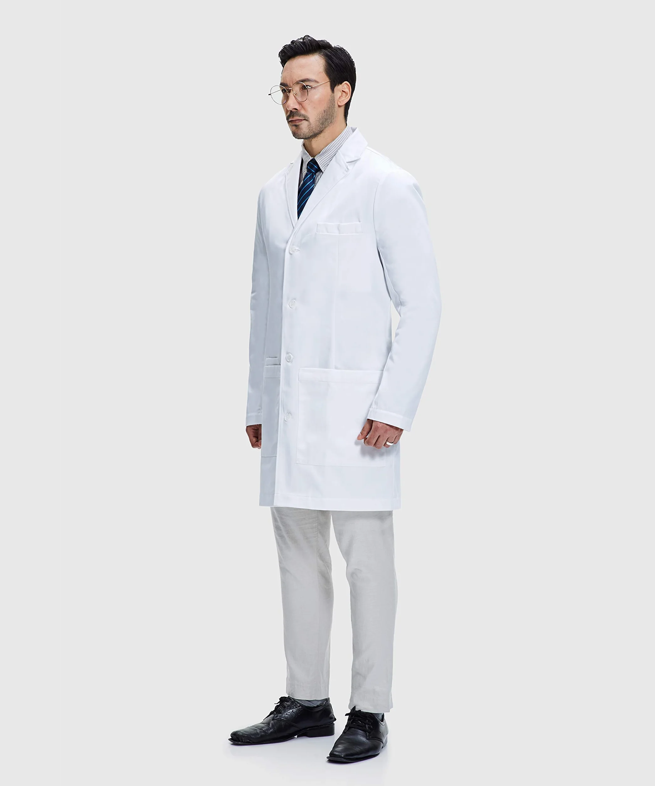 Dr. James Męski Fartuch Laboratoryjny, Dopasowany Krój, Kieszenie na Smartfony i Tablety (S)