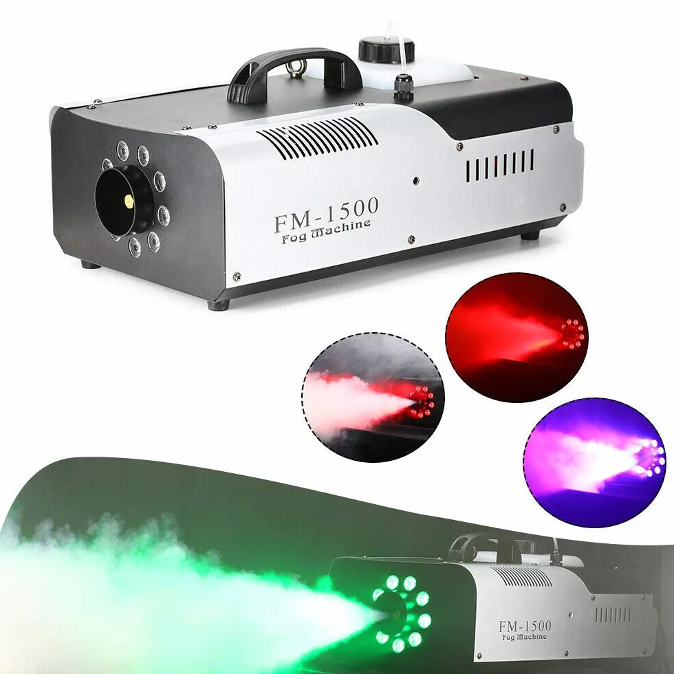 Fogger mini generator dymu LED 1500 W bezprzewodowy pilot zdalnego sterowania 18000-25000 cu.ft/min obudowa z blachy stalowej 2 l
