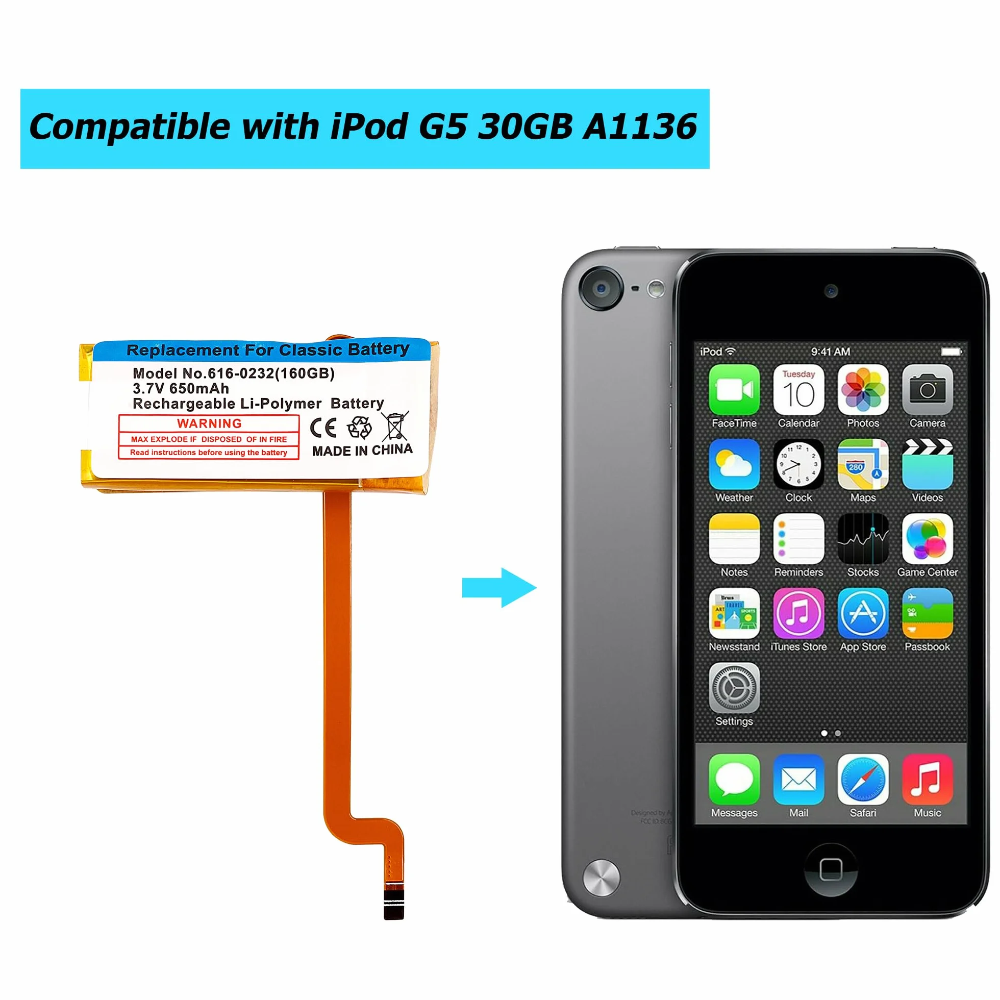 616-0227, 616-0232,616-0229 akumulator zastępczy kompatybilny z iPod G5 30GB A1136 z zestawem narzędzi